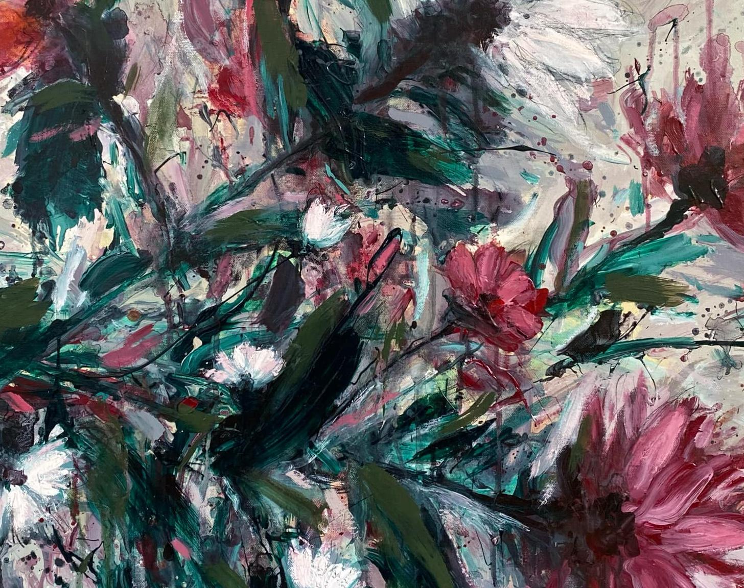 Jardín de primavera 5  Óleo sobre Lienzo Abstracto Floral Artista Cubano  26