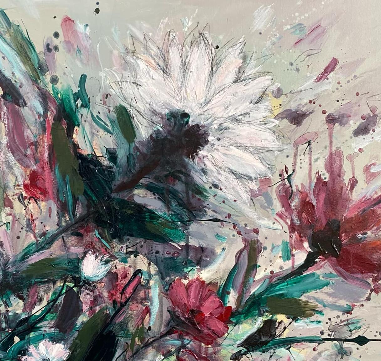 Jardín de primavera 5  Óleo sobre Lienzo Abstracto Floral Artista Cubano  26