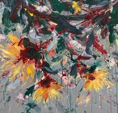 Spring Garden 6 Oil on Canvas Abstract Floral Cuban Artist 29" x 27" Balance