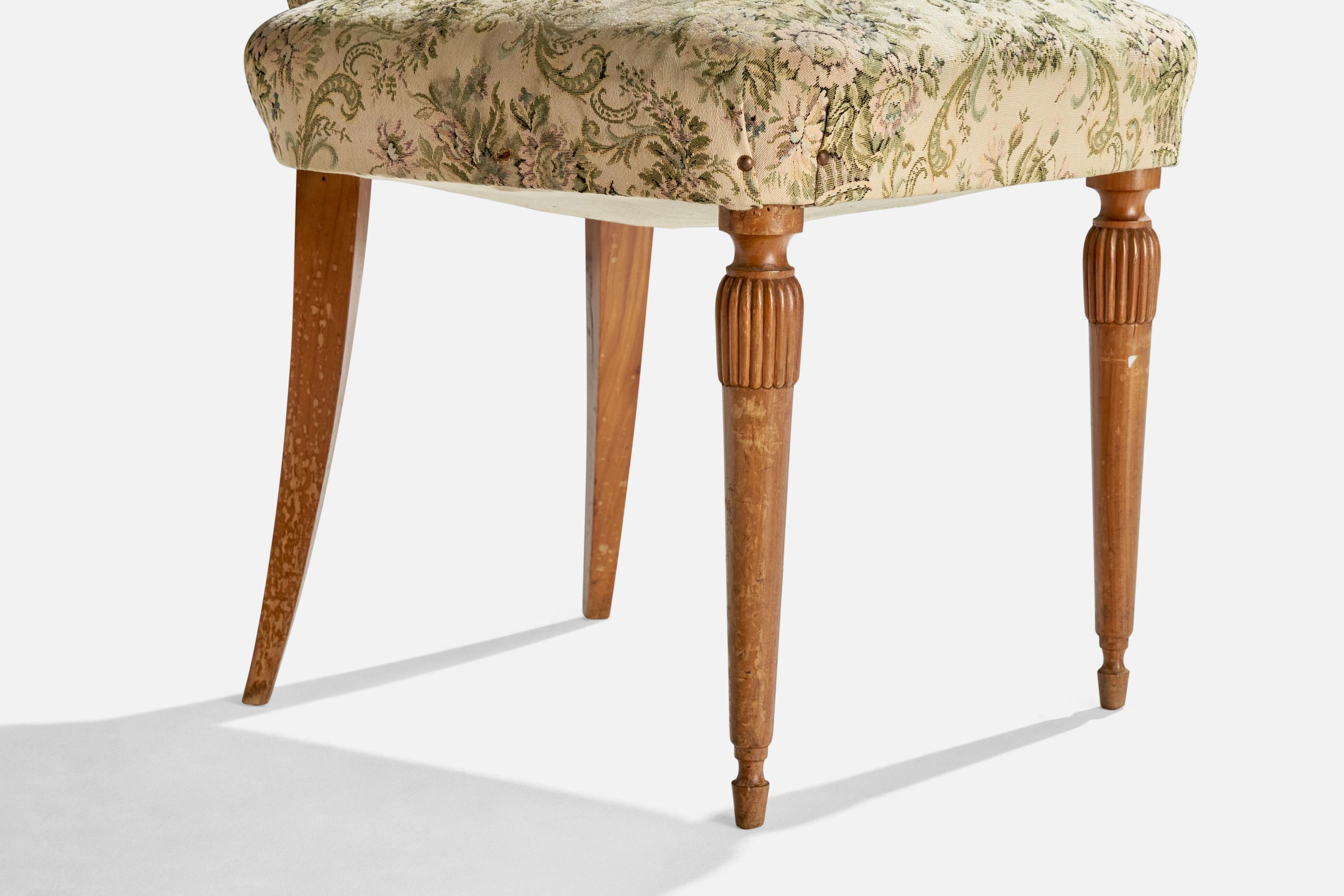 Mario Gottardi Attribution, Dining Chairs, Wood, Fabric, Italy, 1940s 4