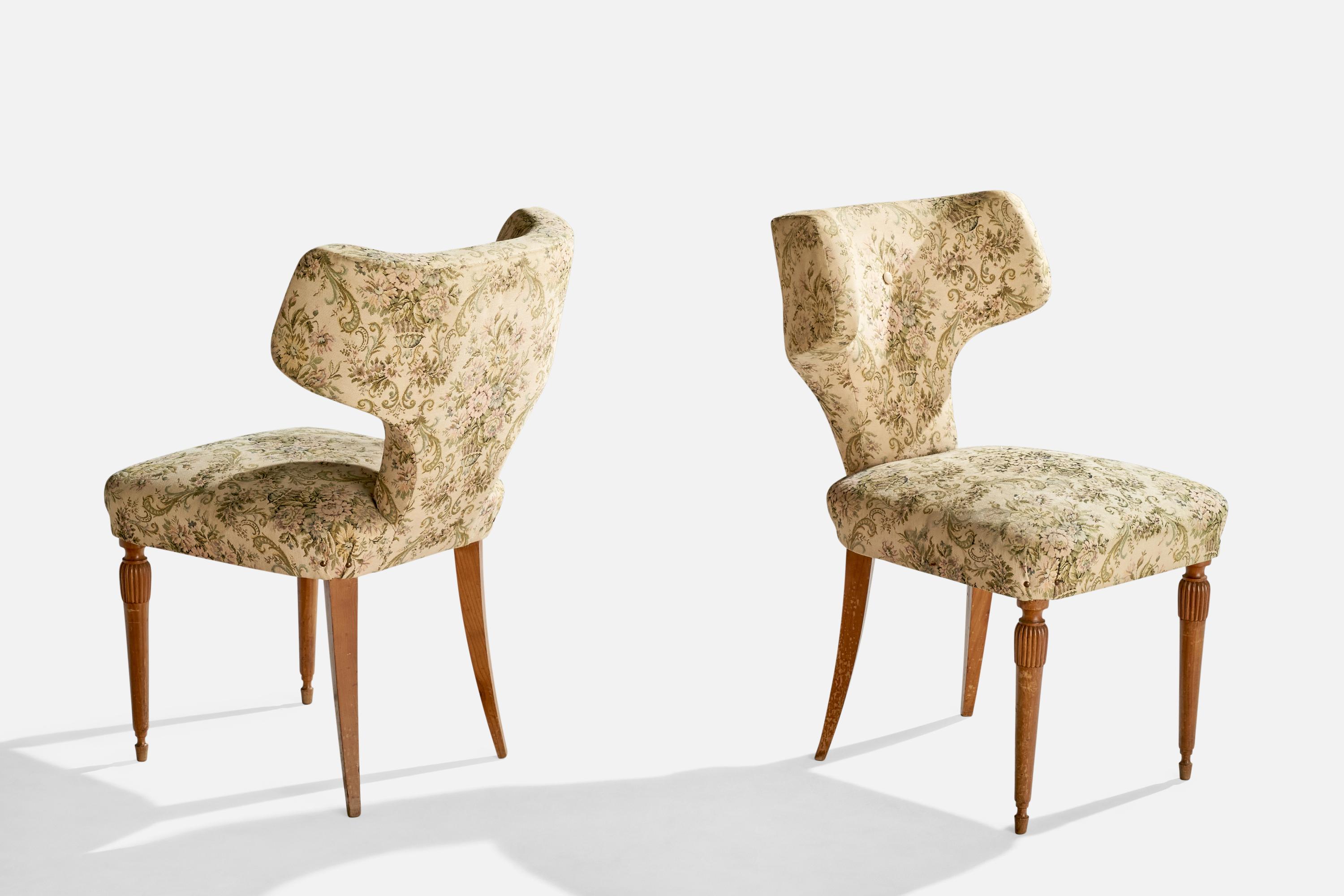 Mario Gottardi Attribution, Dining Chairs, Wood, Fabric, Italy, 1940s In Fair Condition In High Point, NC