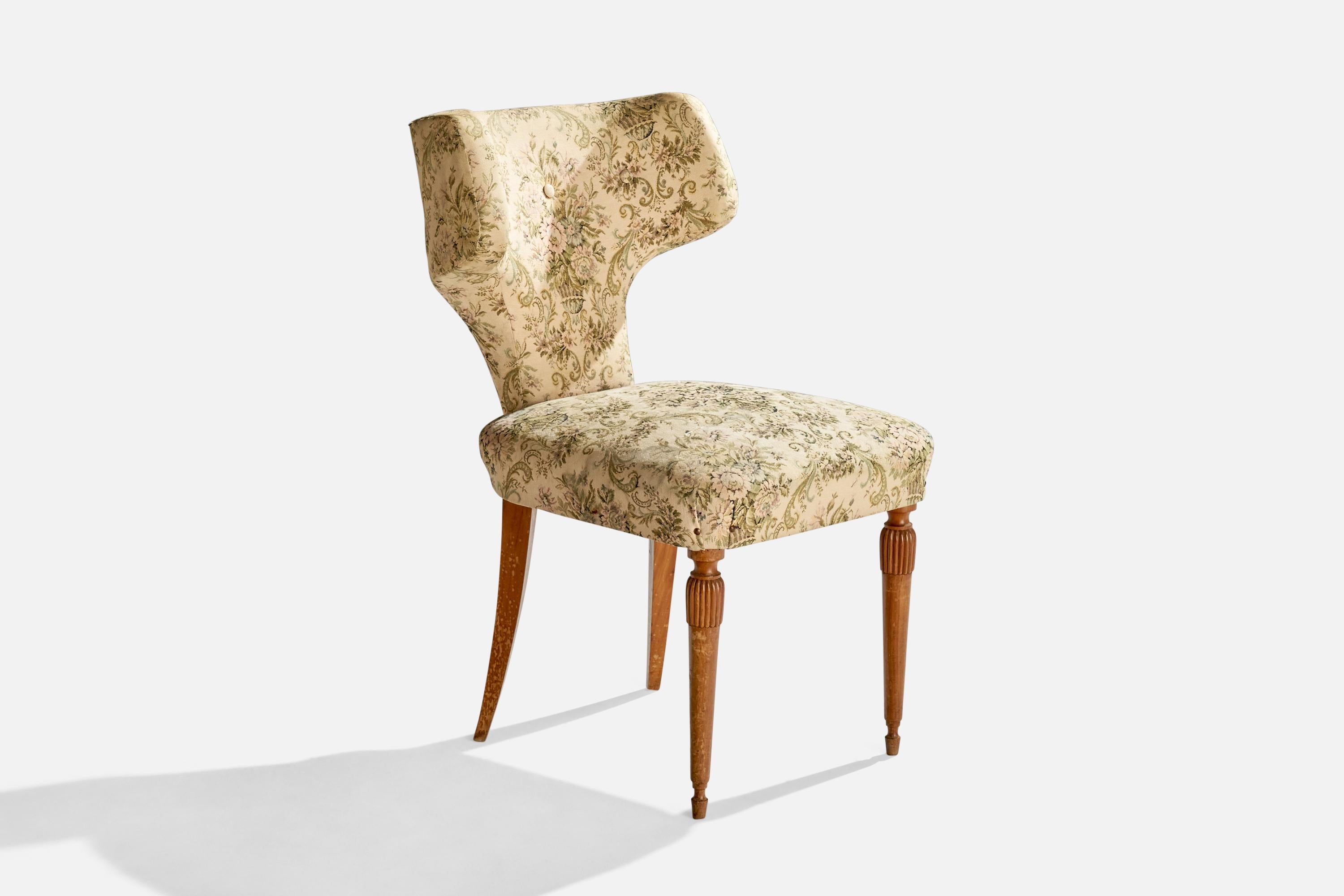 Mid-20th Century Mario Gottardi Attribution, Dining Chairs, Wood, Fabric, Italy, 1940s