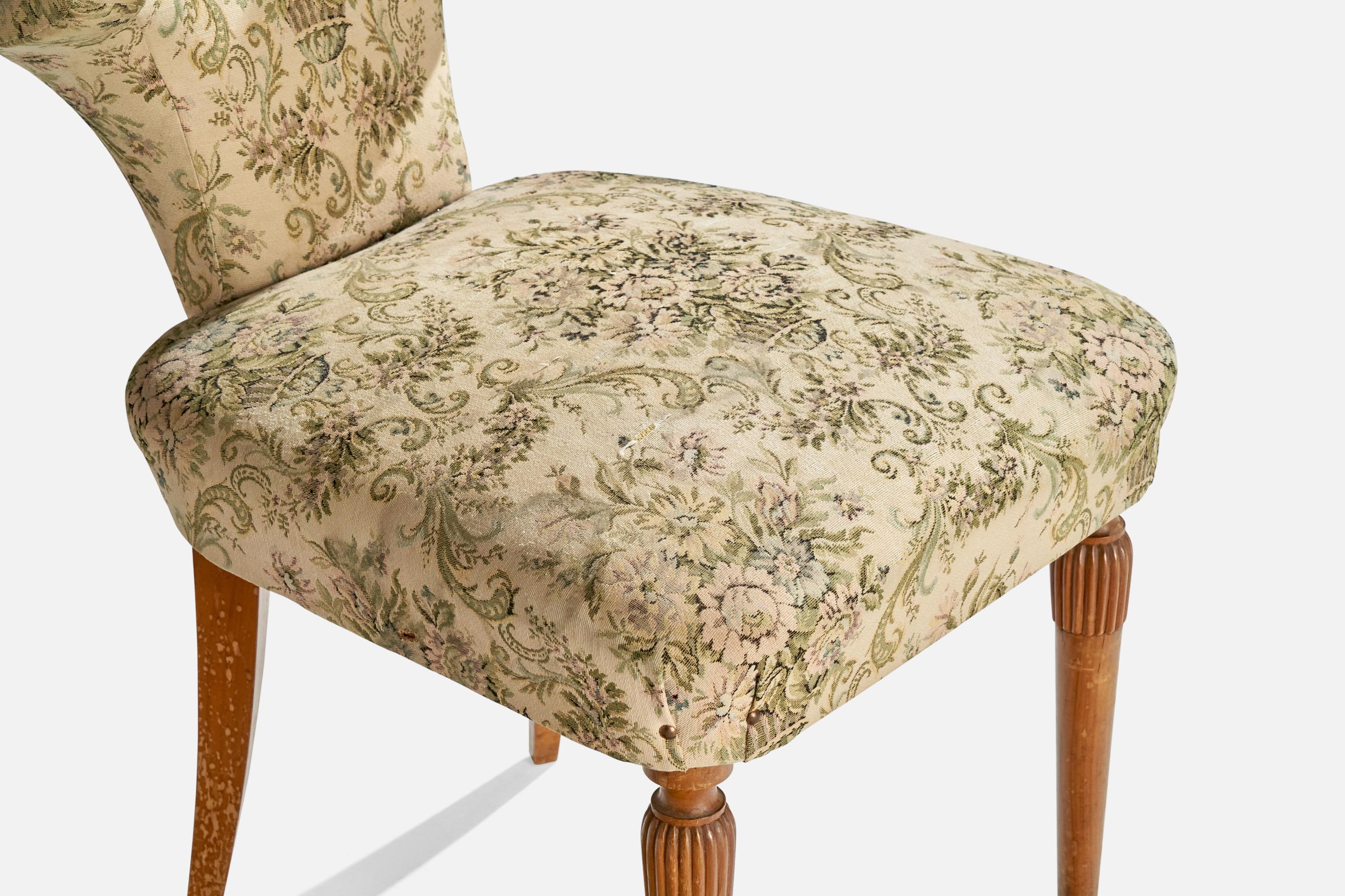 Mario Gottardi Attribution, Dining Chairs, Wood, Fabric, Italy, 1940s 2