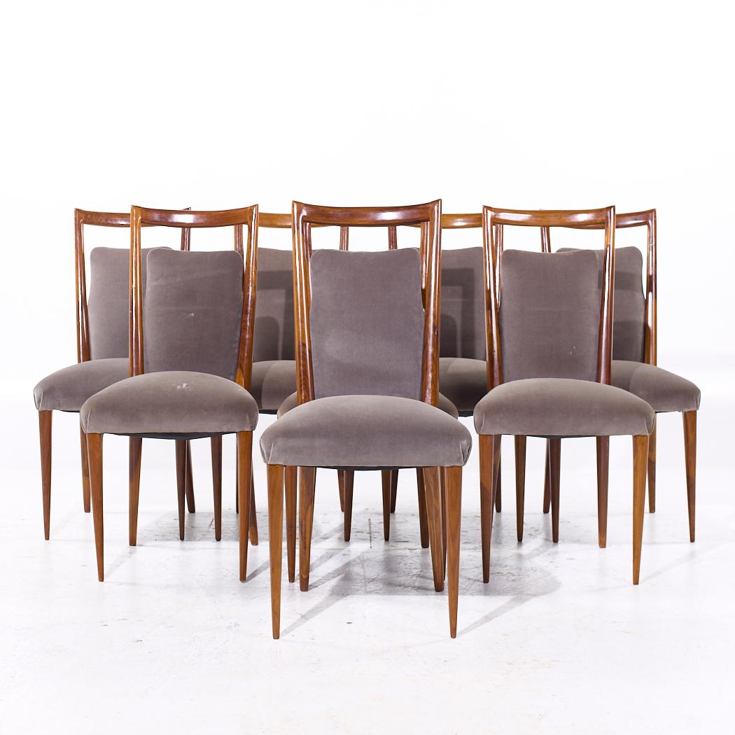 Mario Gottardi & Melchiorre BEGA für Erno Fabry Italienische Esszimmerstühle aus Nussbaumholz aus der Jahrhundertmitte - 8er-Set

Jeder Stuhl misst: 18,5 breit x 21 tief x 39,5 Zoll hoch, mit einer Sitzhöhe/Stuhlabstand von 21 Zoll

Alle Möbelstücke
