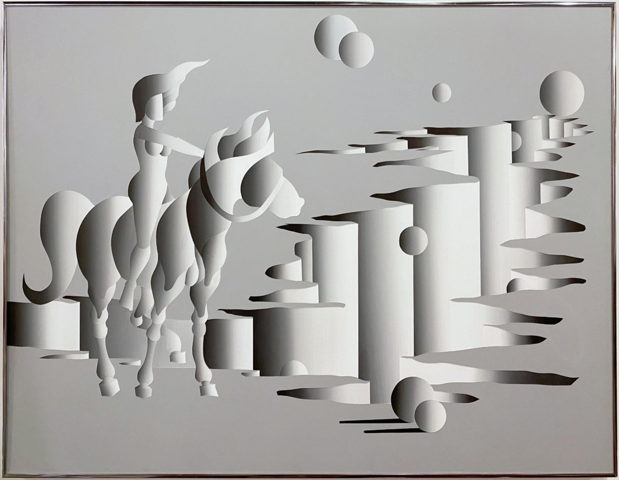 Moderno Mario Grimaldi American Contemporary Surrealist Abstract Olio su tela di grandi dimensioni Pai in vendita