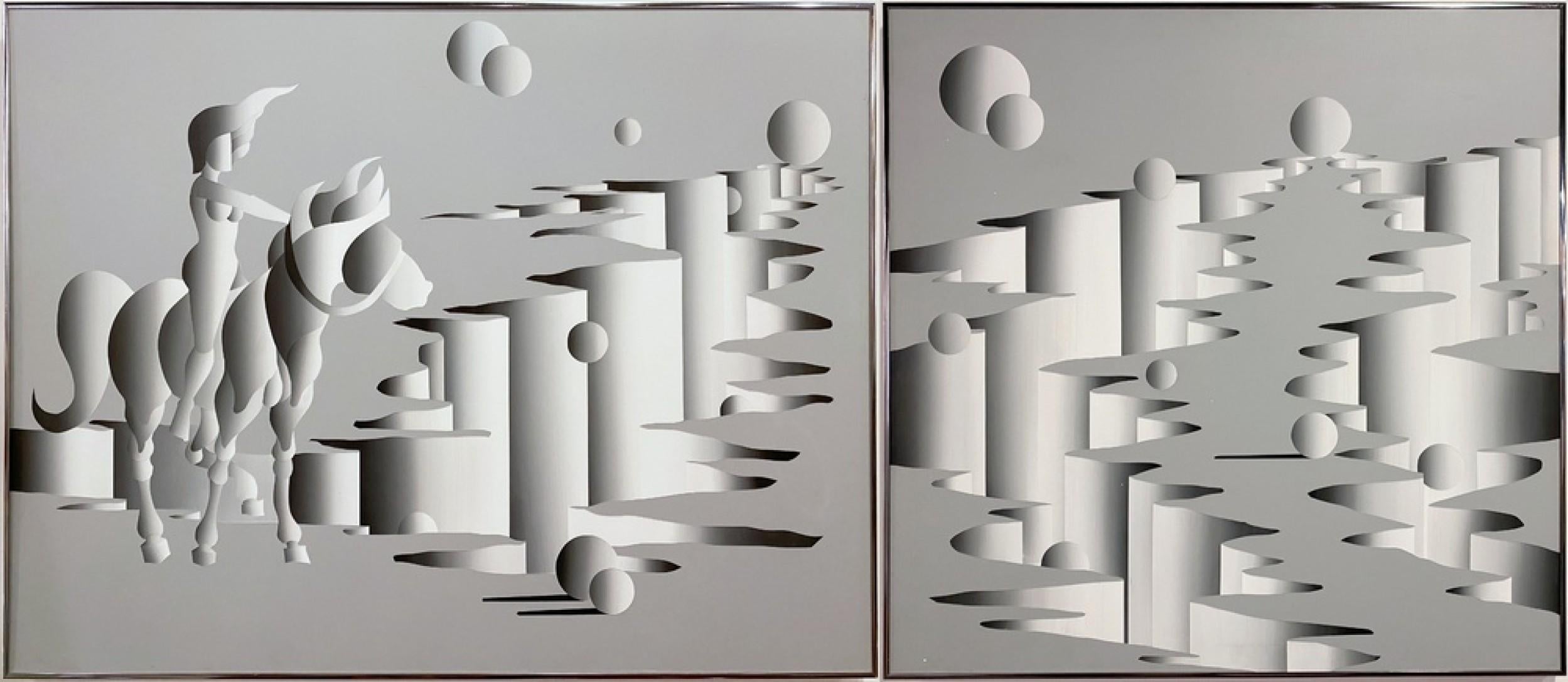 Americano Mario Grimaldi American Contemporary Surrealist Abstract Olio su tela di grandi dimensioni Pai in vendita