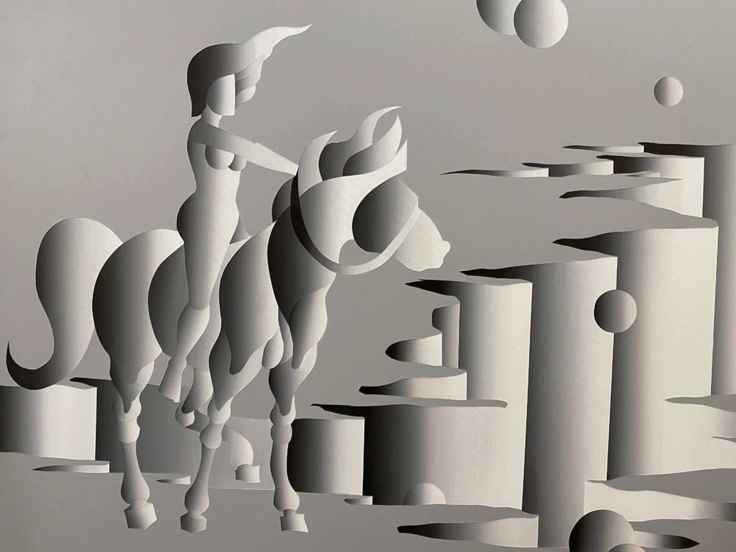 Dipinto a mano Mario Grimaldi American Contemporary Surrealist Abstract Olio su tela di grandi dimensioni Pai in vendita