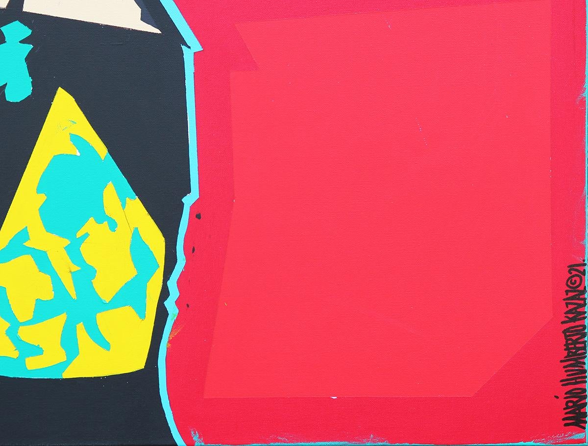 Portrait géométrique abstrait inspiré de Picasso, bleu, sarcelle, rouge et jaune en vente 5