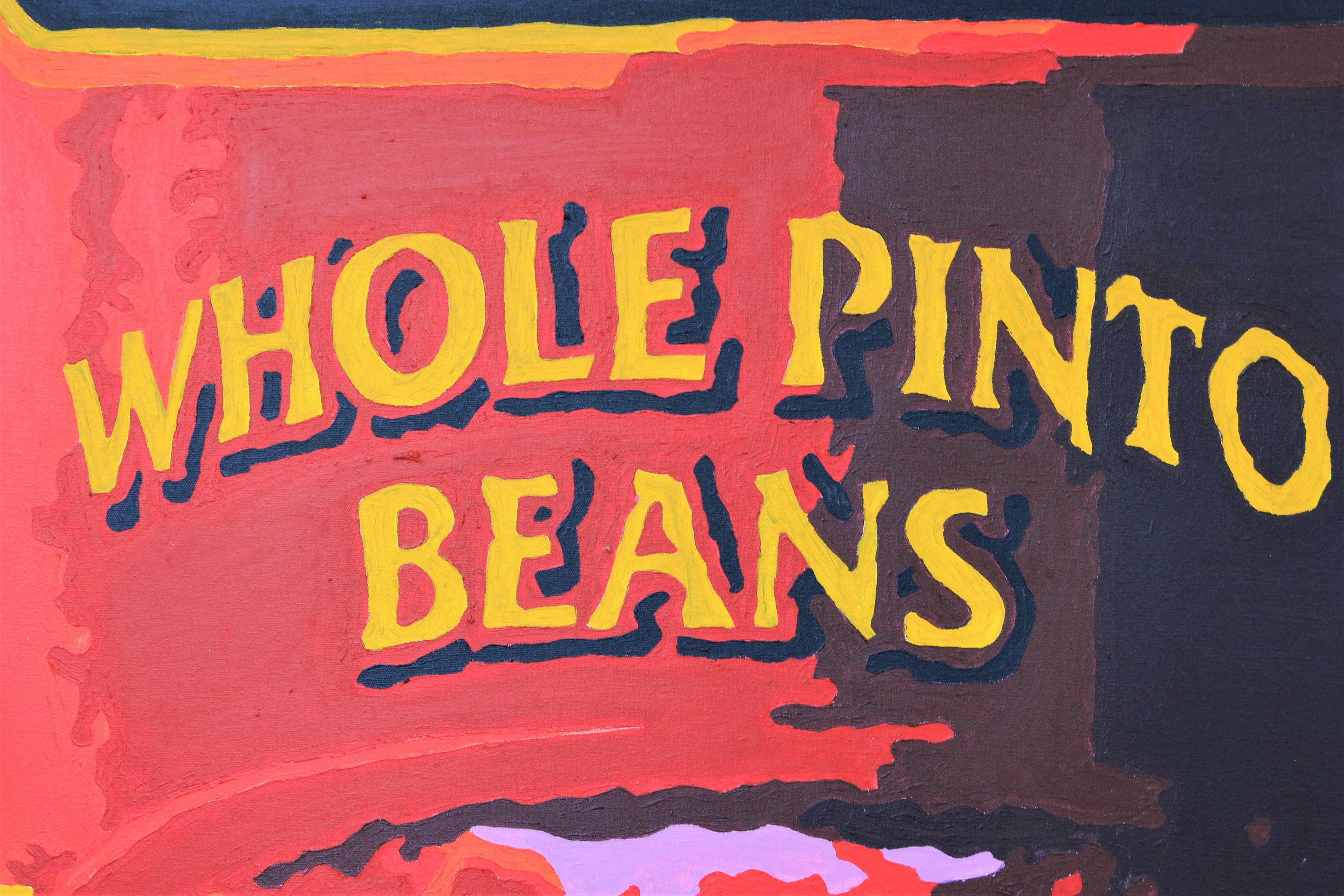 Can of Beans Rot getönt Andy Warhol inspiriert Contemporary Pop Art Malerei (Pop-Art), Painting, von Mario Humberto Kazaz
