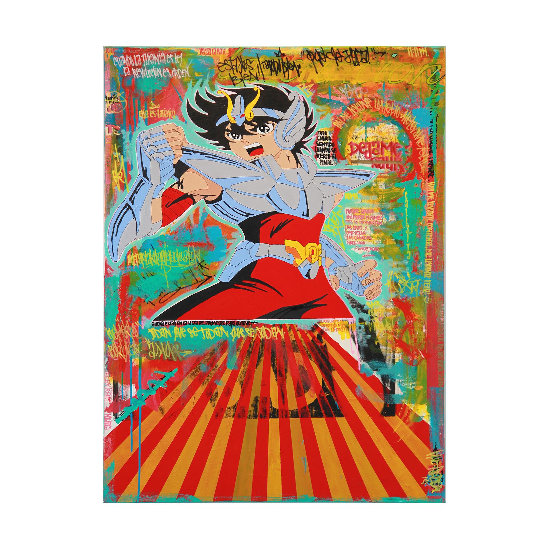 Mario Humberto Kazaz Abstract Painting - "Forza" Colorful Pegasus Seiya Contemporary Pop Art Painting