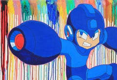 “In The Clouds” Blue Mega Man Contemporary Pop Art Painting