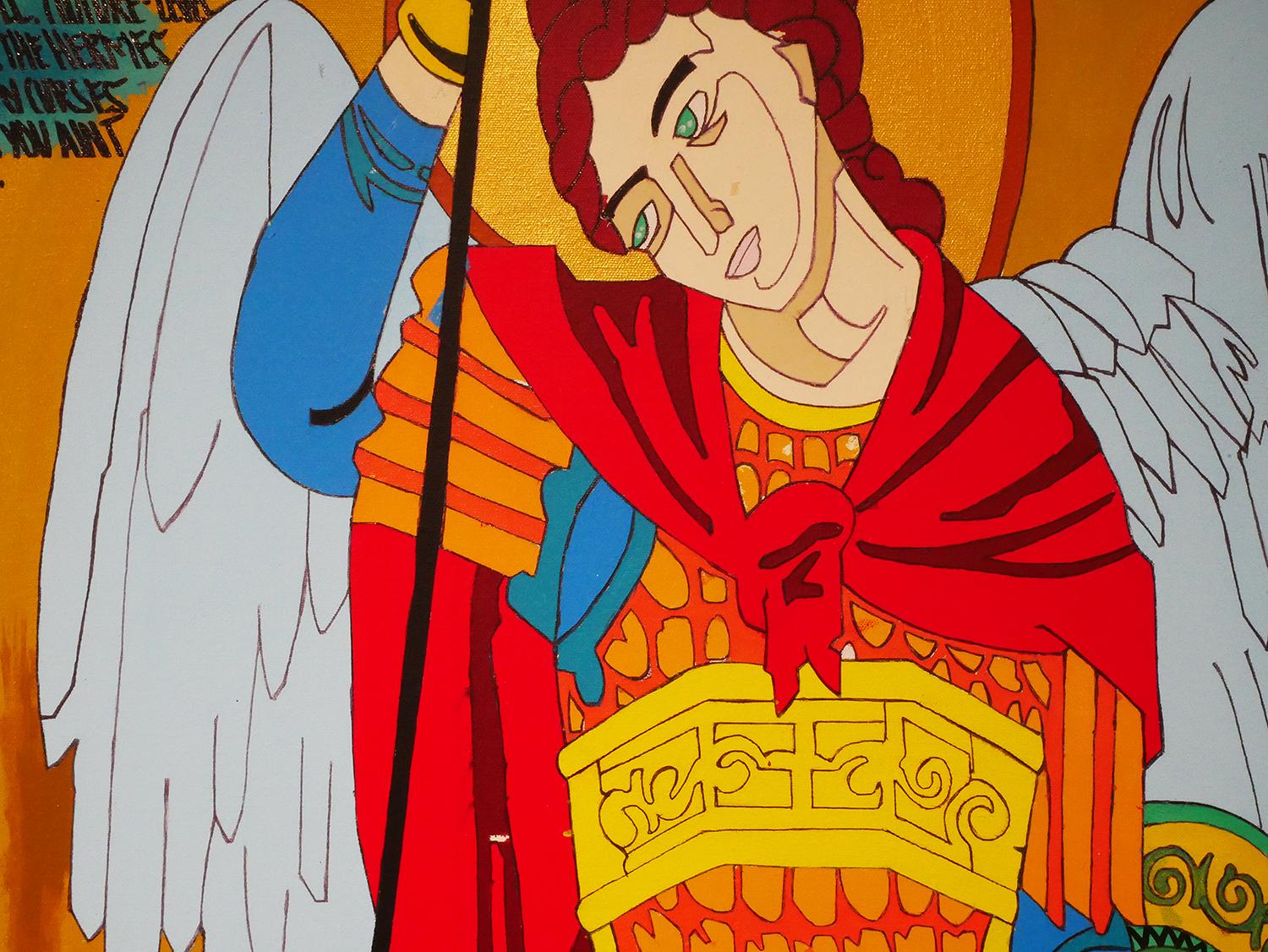 Mario Humberto Kazaz - "Quis Ut Deus" Yellow, Red, and Blue Pop Art ...