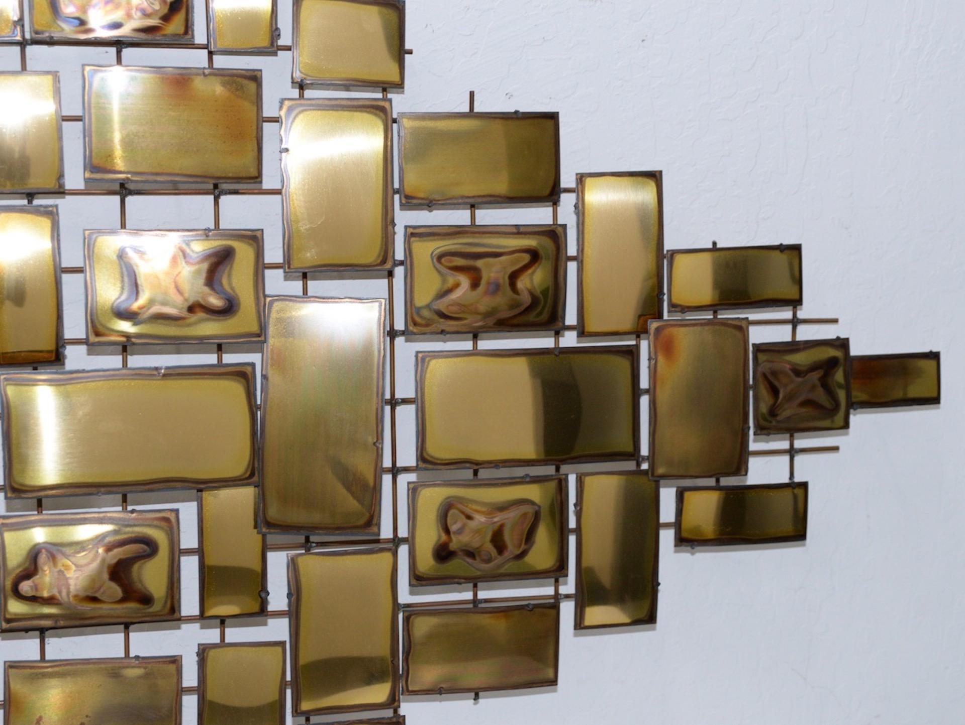 Brutalist Mario Jason Mid-Century Modern Brass Wall Sculpture, circa 1970s