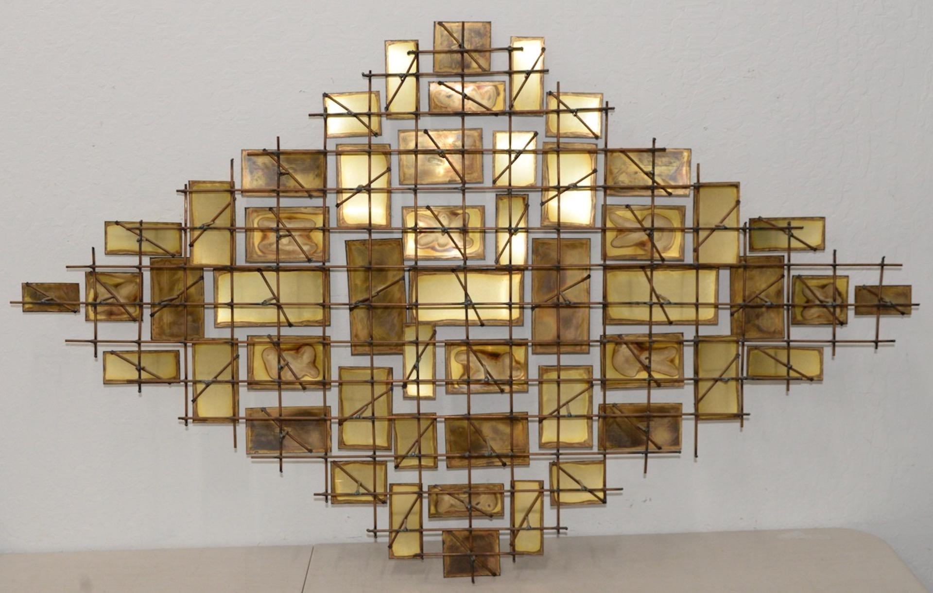 Hand-Crafted Mario Jason Mid-Century Modern Brass Wall Sculpture, circa 1970s