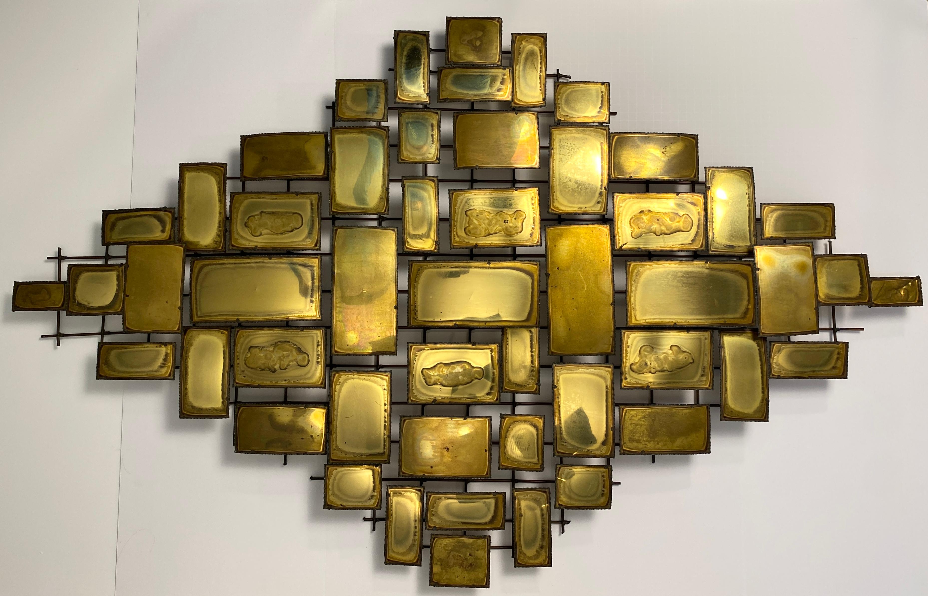 Metal Mario Jason Mid-Century Modern Brass Wall Sculpture, circa 1970s