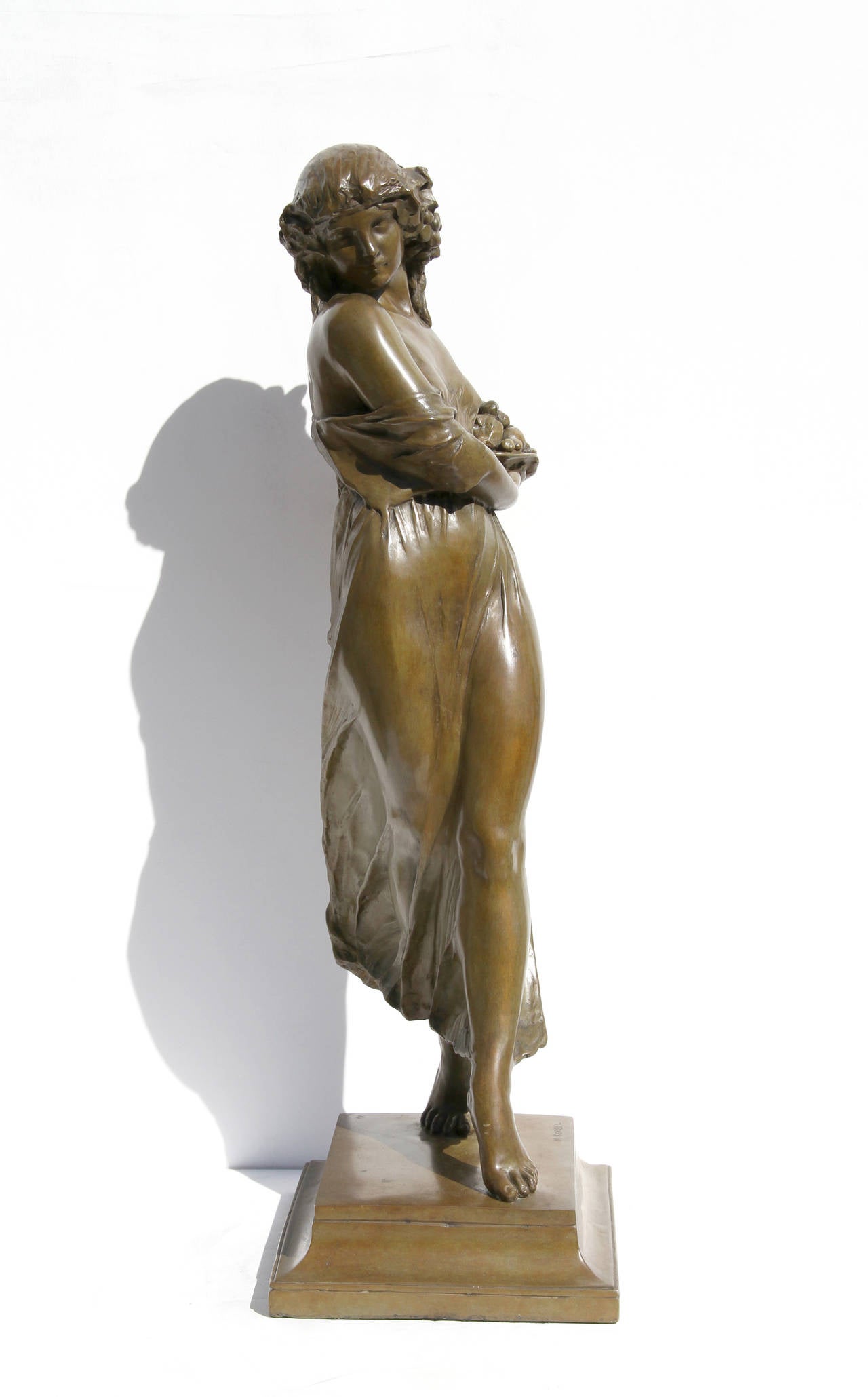 Woman Carrying Grapes, Art Nouveau Bronze by Mario Korbel - Sculpture by Mario Joseph Korbel