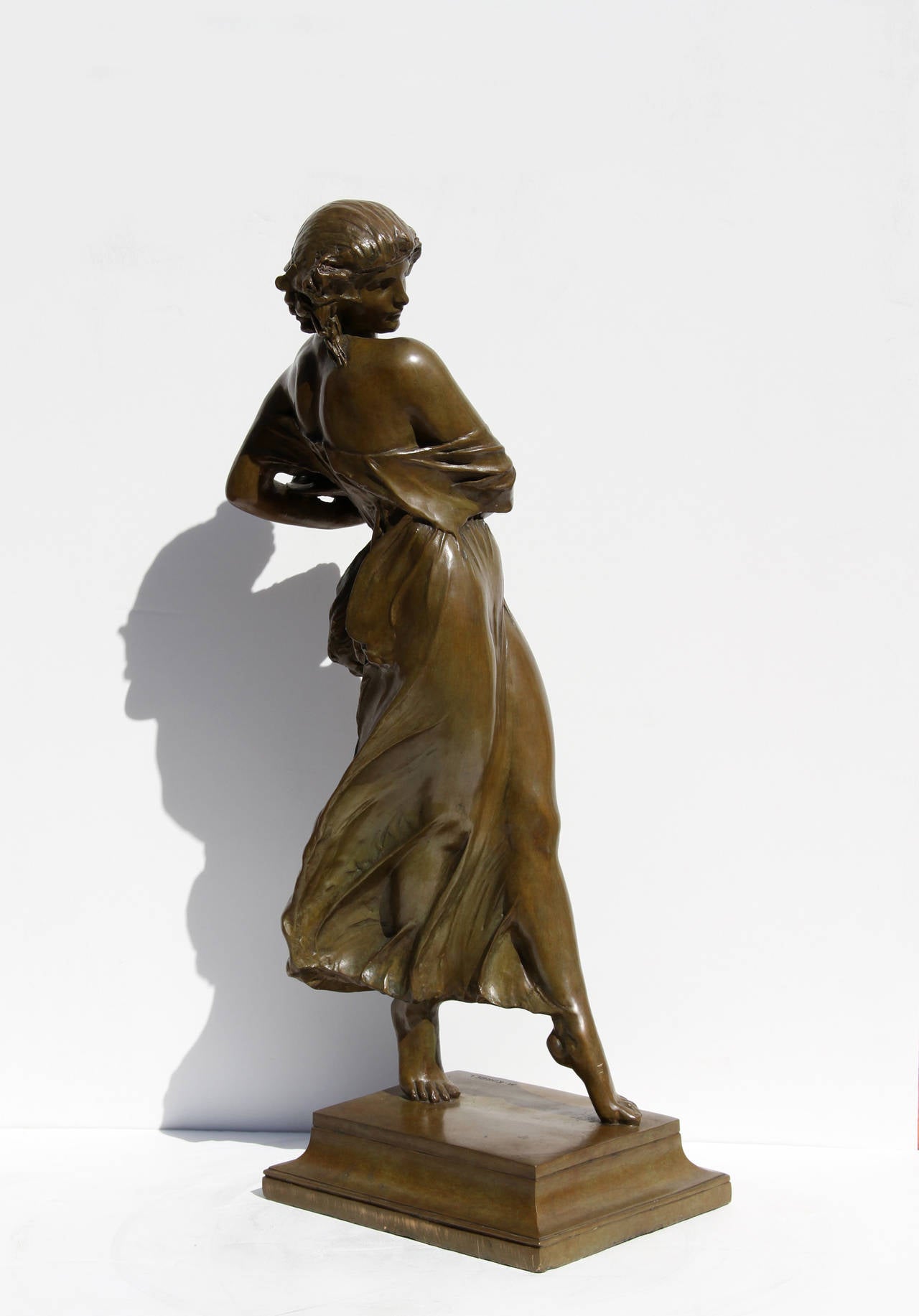 Woman Carrying Grapes, Art Nouveau Bronze by Mario Korbel - Romantic Sculpture by Mario Joseph Korbel