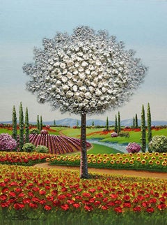 Jung, "Colors of the Wind" 48x36 Textured Colorful Tree Landscape Oil Painting