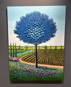 Jung, "Follow the Water" 48x36 Textured Colorful Tree Landscape Oil Painting