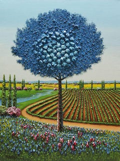 Jung, "Follow the Water" 48x36 Textured Colorful Tree Landscape Oil Painting