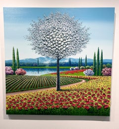 Jung, "Peace & Tranquility" 48x48 Textured Colorful Tree Landscape Oil Painting