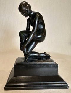 Kneeling Female Nude, Bronze By Mario Korbel