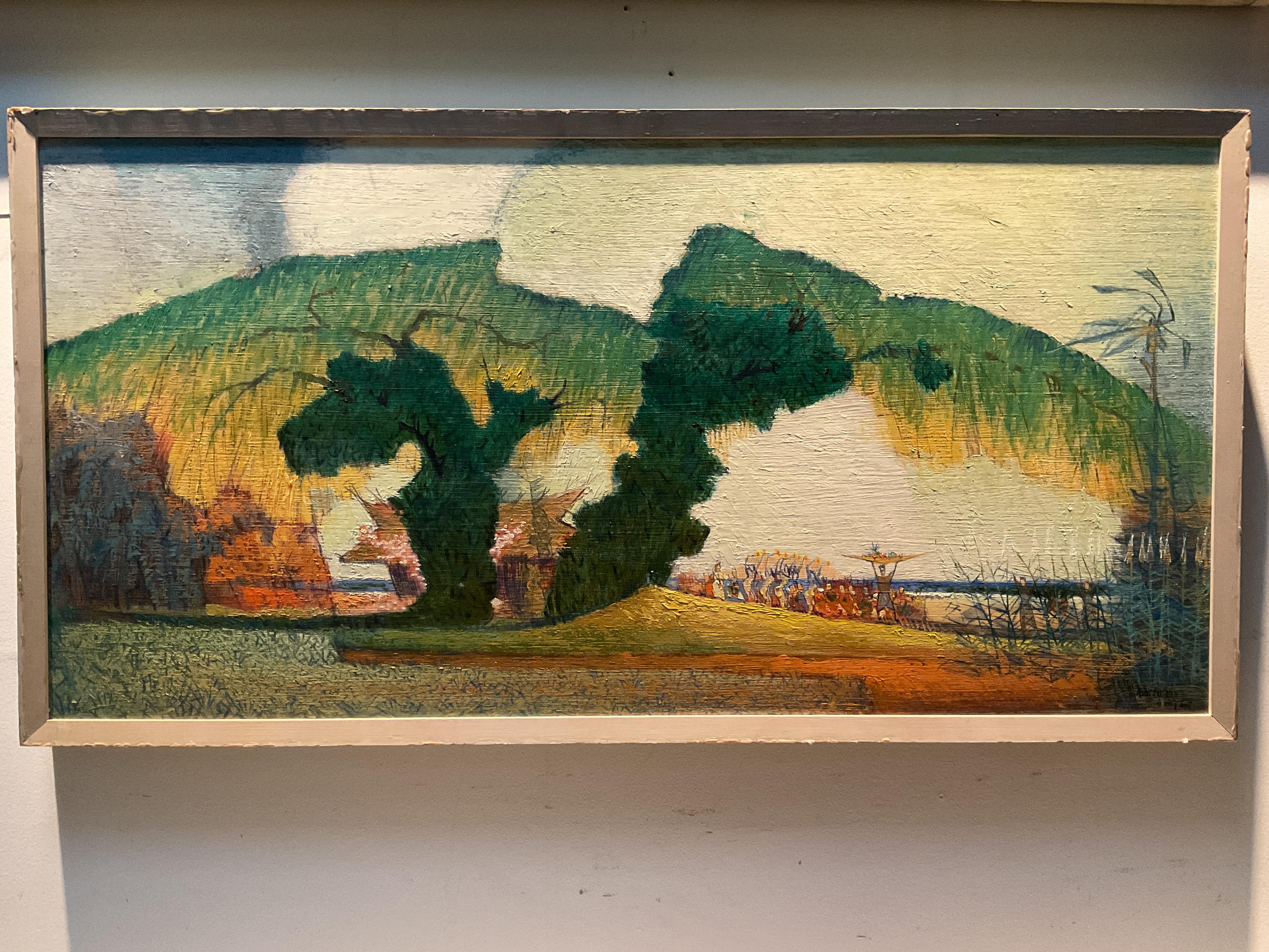 Elegante dipinto ad olio Hawaiian Luau dell'artista quotato Mario Larrinaga (1895-1979)