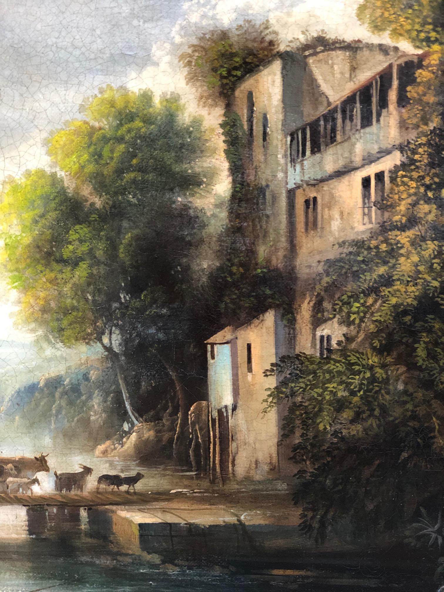 ITALIAN LANDSCAPE M.Locatelli -Italian School -Landescape Oil on canvas Painting For Sale 6