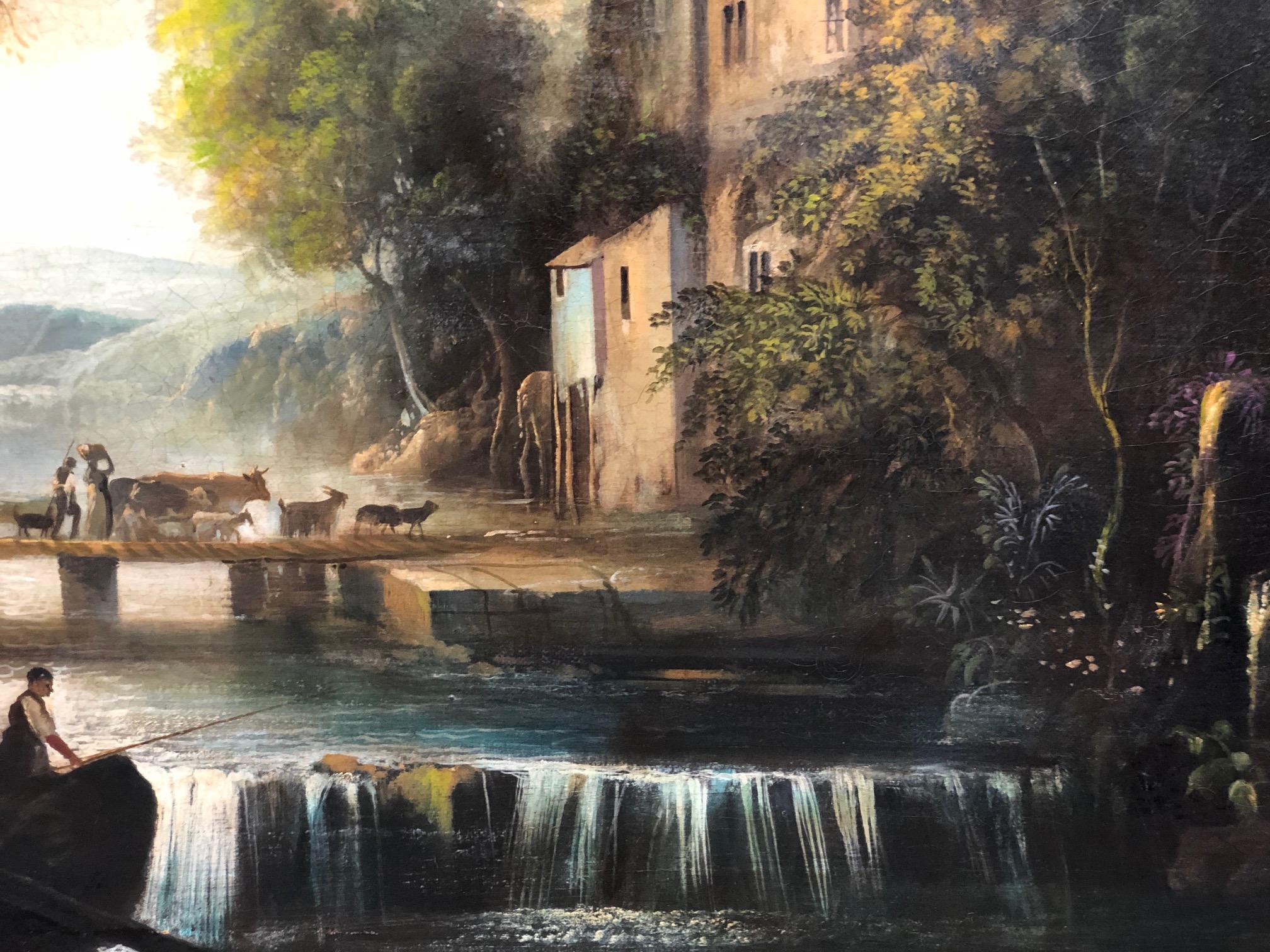 ITALIAN LANDSCAPE M.Locatelli -Italian School -Landescape Oil on canvas Painting For Sale 8