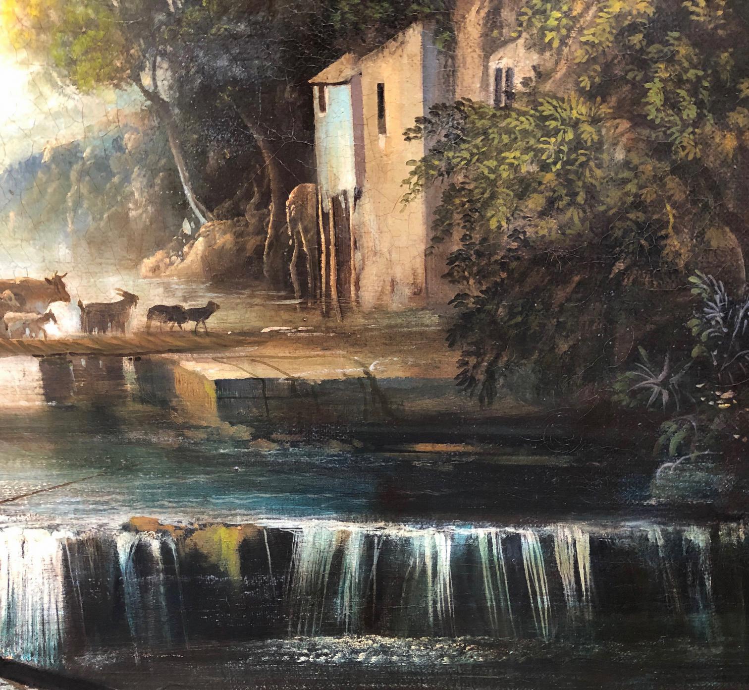 ITALIAN LANDSCAPE M.Locatelli -École italienne - Peinture à l'huile sur toile - Paysage en vente 2