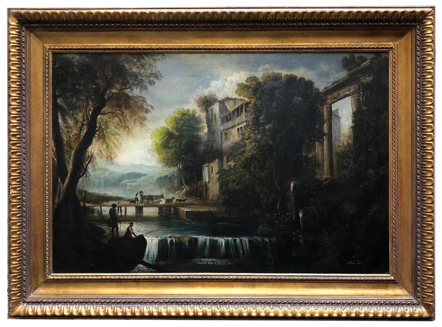 ITALIAN LANDSCAPE M.Locatelli -Italian School -Landescape Oil on canvas Painting