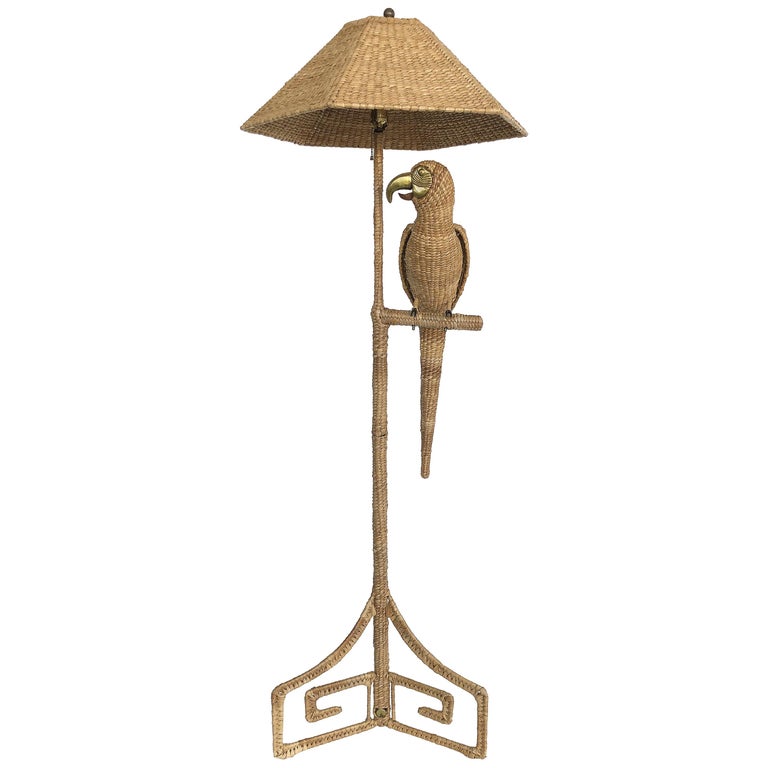 Mario Lopez Torres 1974 Wicker Parrot Floor Lamp For Sale at 1stDibs