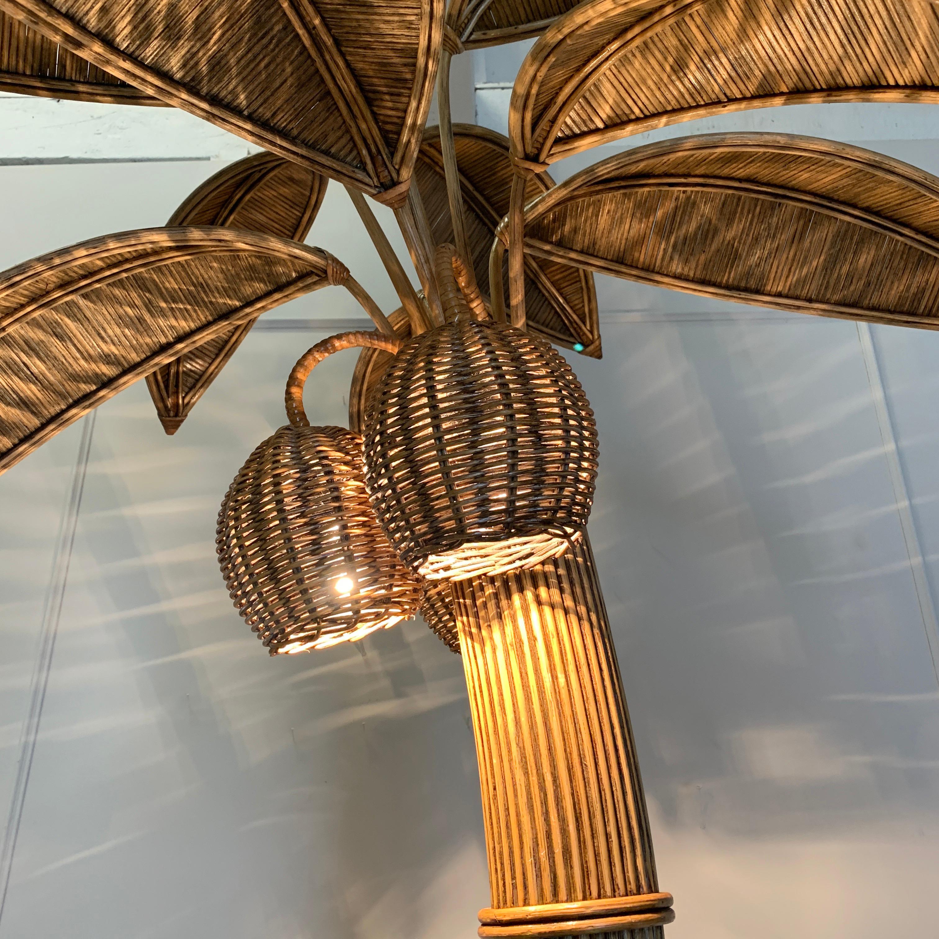 French Mario Lopez Torres Att Rattan Palm Tree Floor Lamp