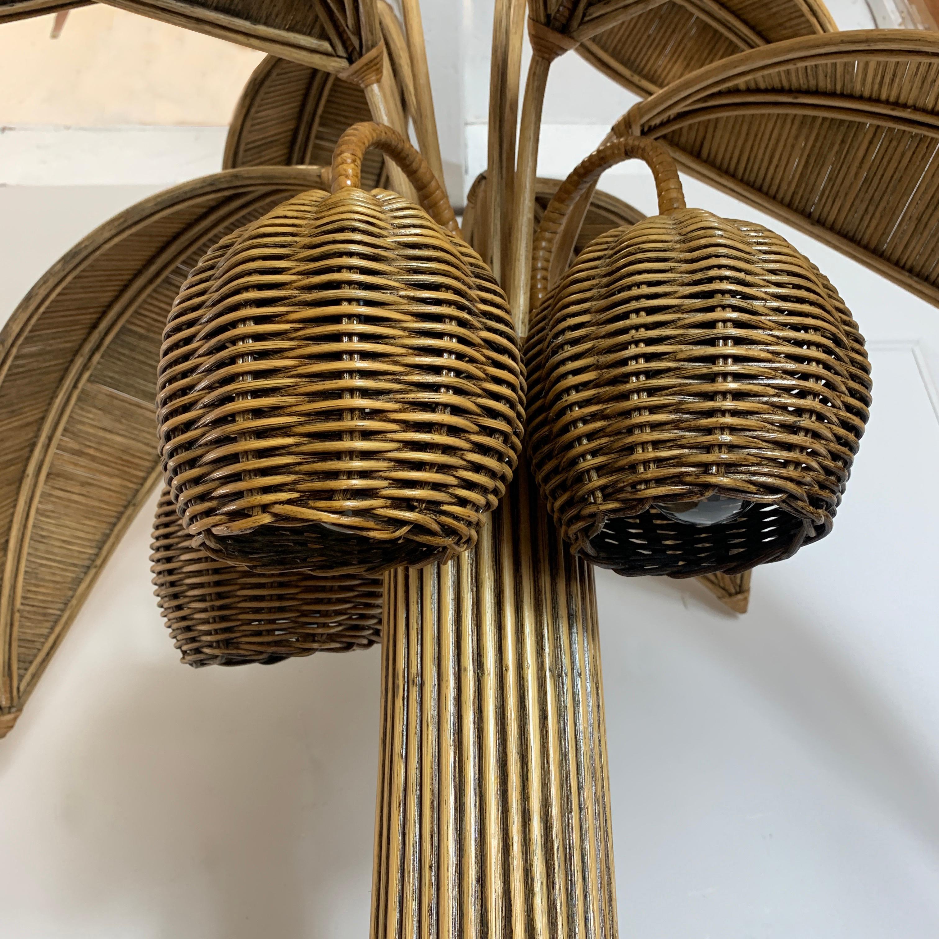 Hand-Crafted Mario Lopez Torres Att Rattan Palm Tree Floor Lamp