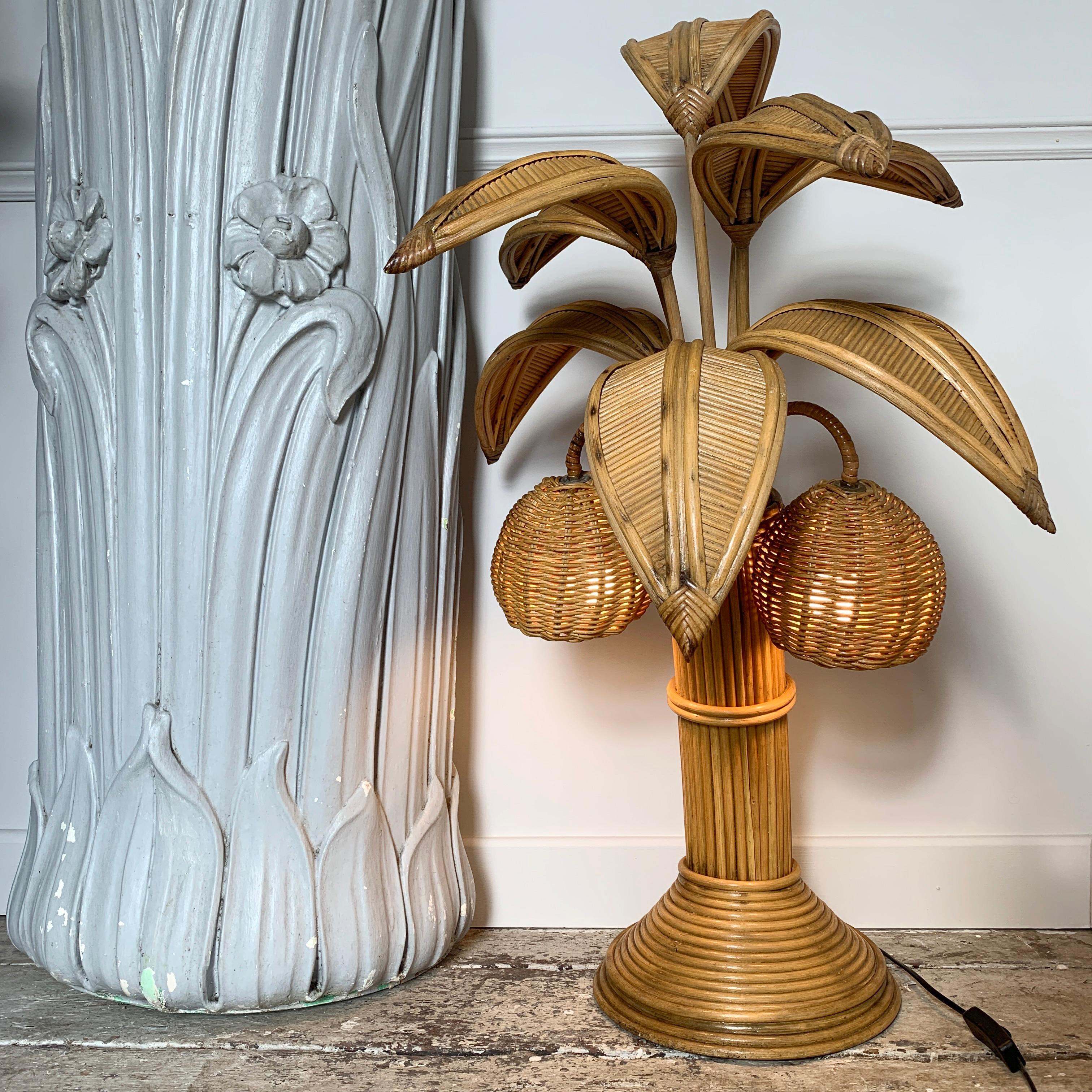 Mario Lopez Torres Att Rattan Palm Tree Table Lamp In Good Condition In Hastings, GB