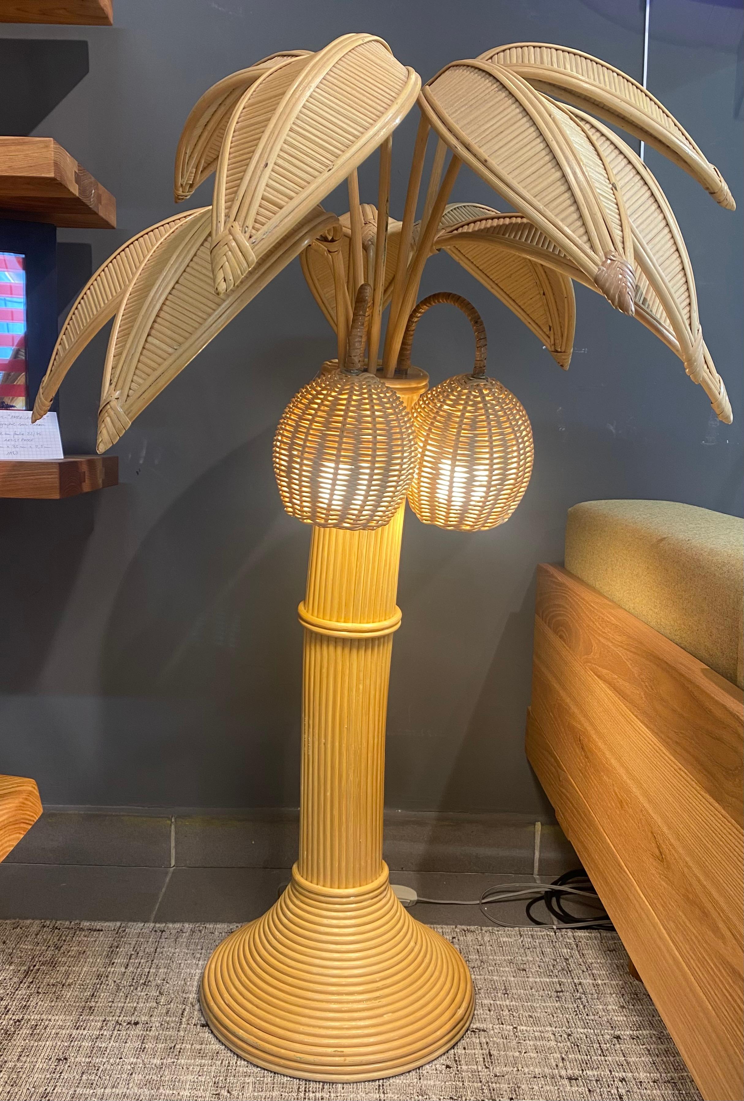 bamboo palm floor lamp 
circa 1980 
Dimensions : h 115 x w 95 x p 86cm
Ref : 4393/13
In very good condition