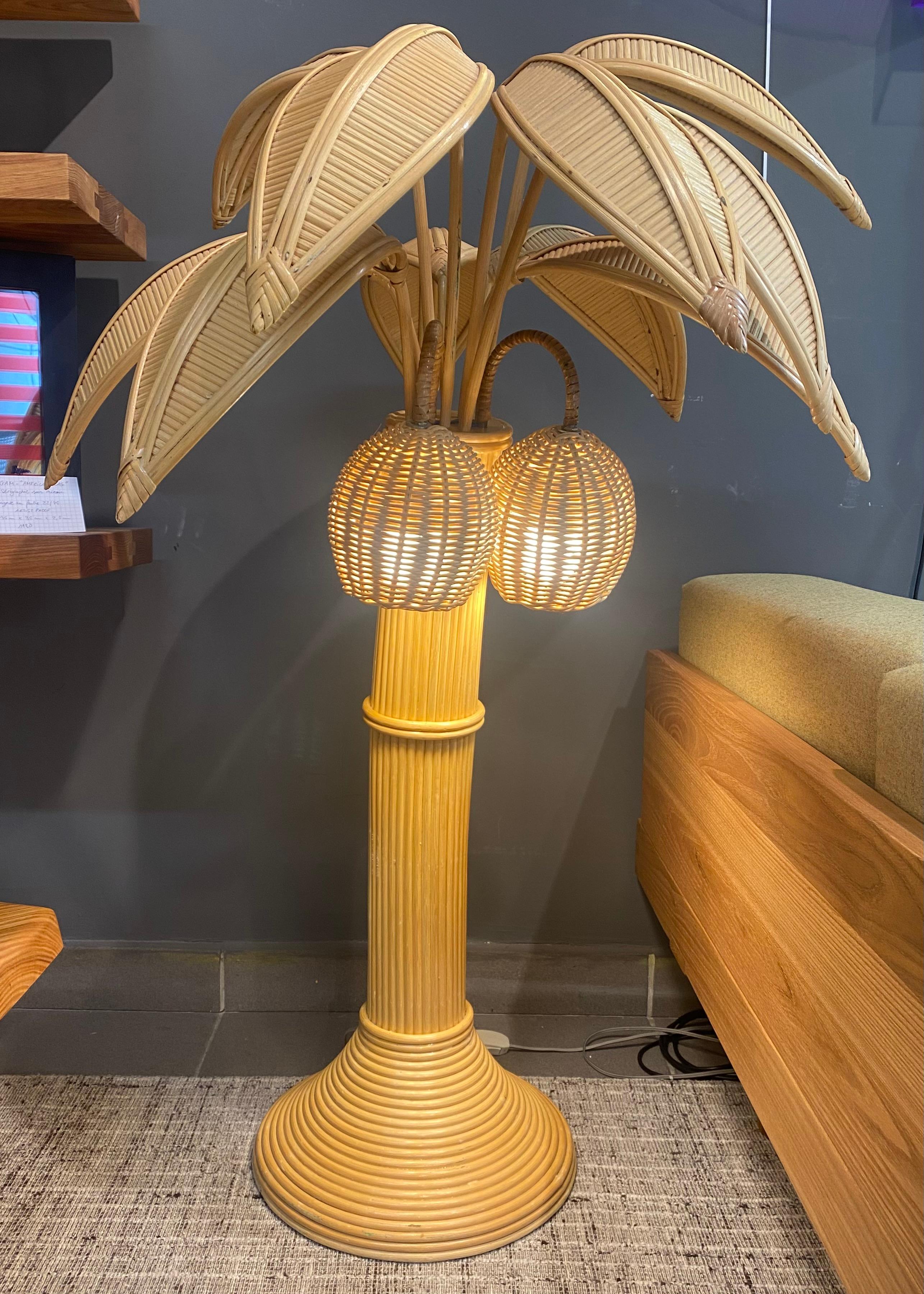 Bamboo Palm Floor Lamp - circa 1980 In Good Condition In Saint ouen, FR