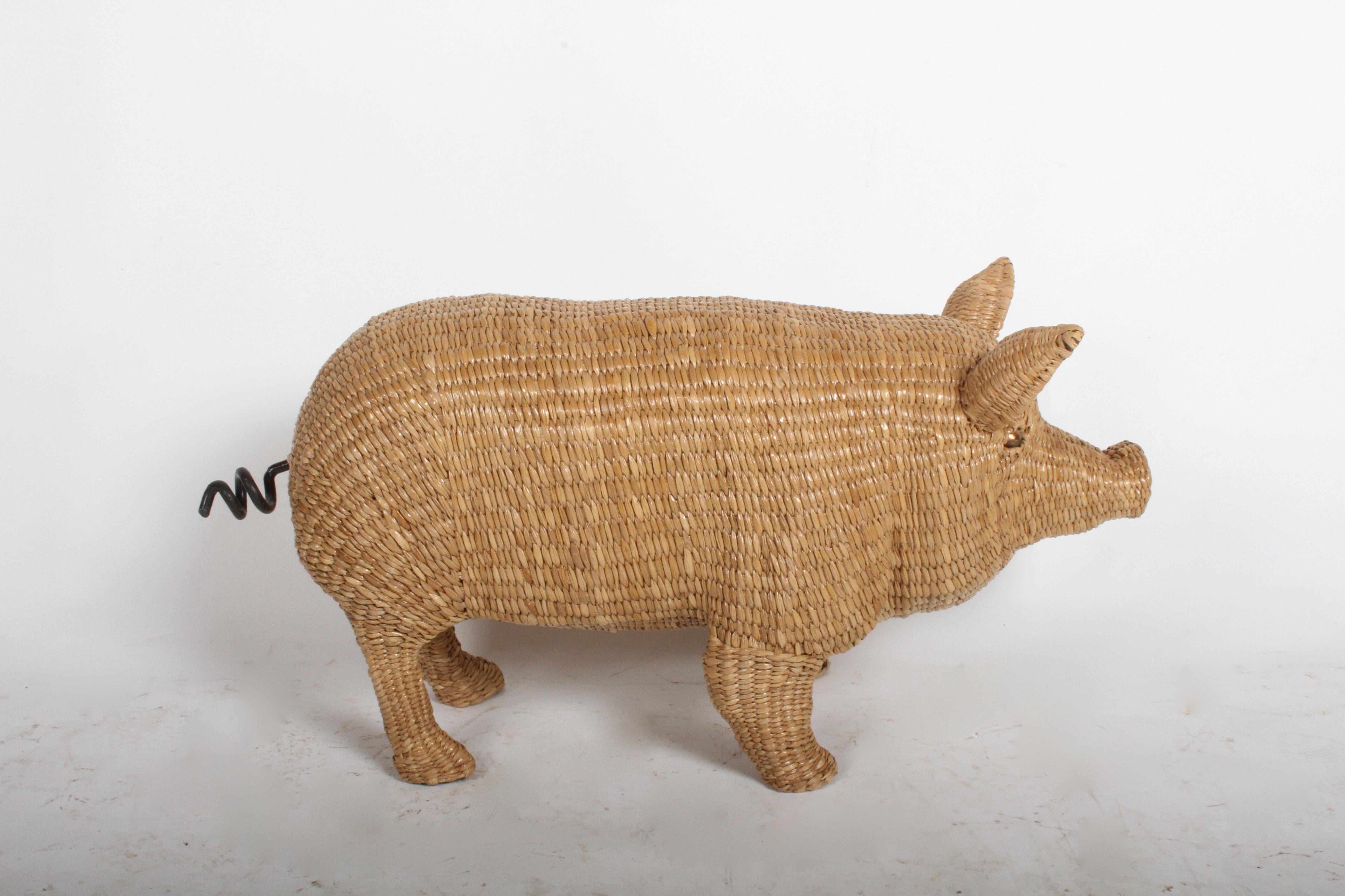 Mario Lopez Torres Large Wicker Pig Sculpture Signed 2