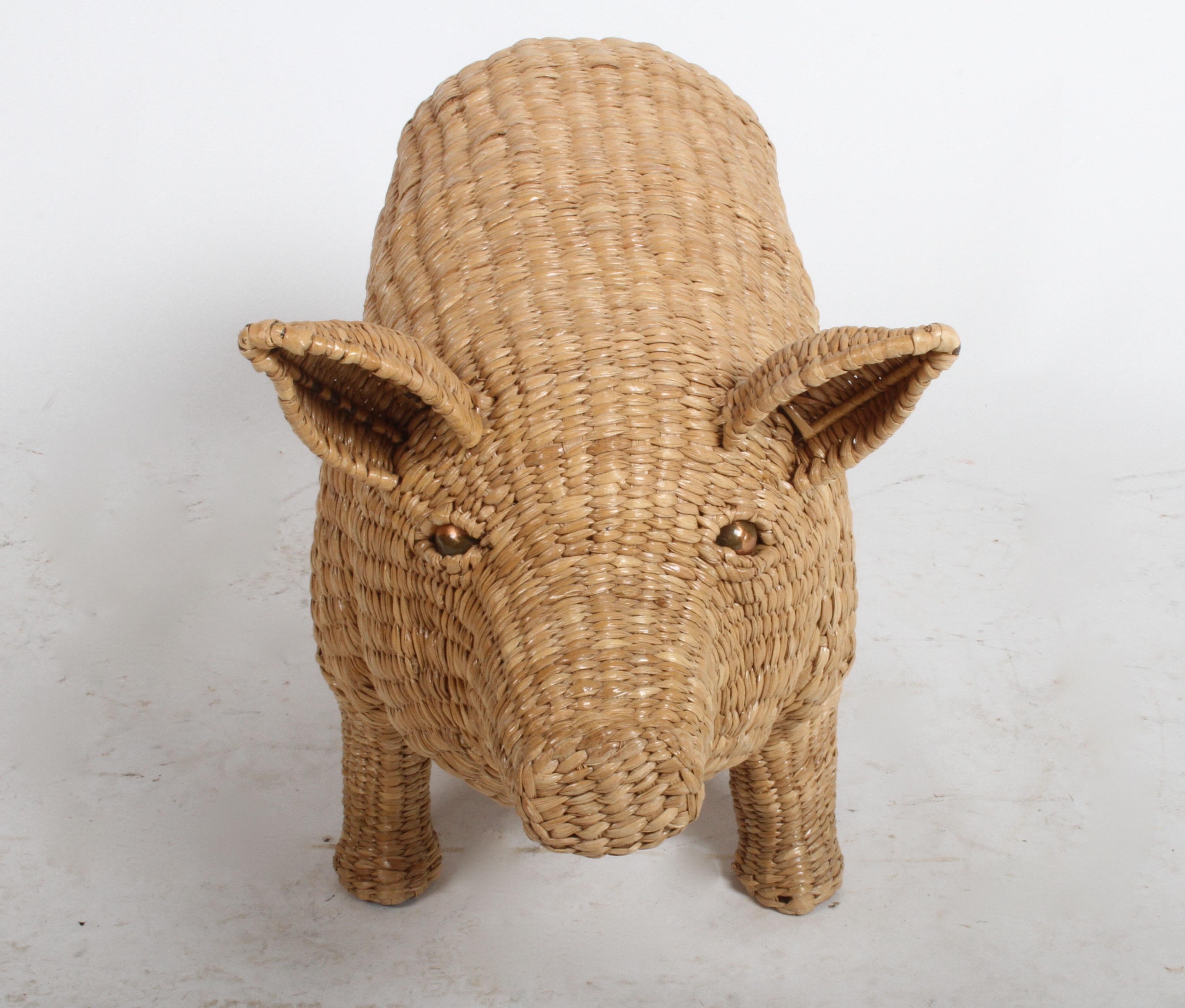 Mario Lopez Torres Large Wicker Pig Sculpture Signed 3