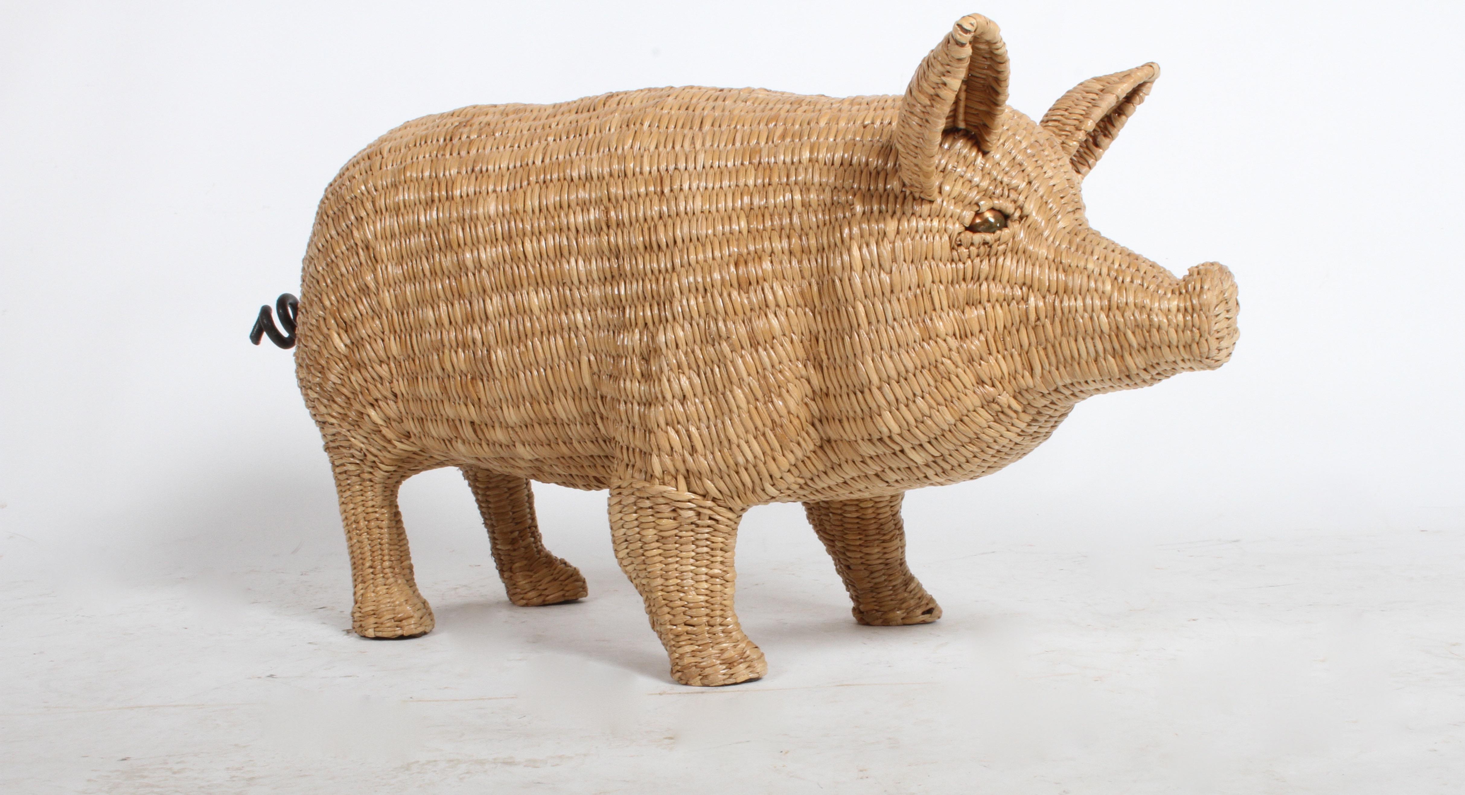 Mario Lopez Torres Large Wicker Pig Sculpture Signed 5