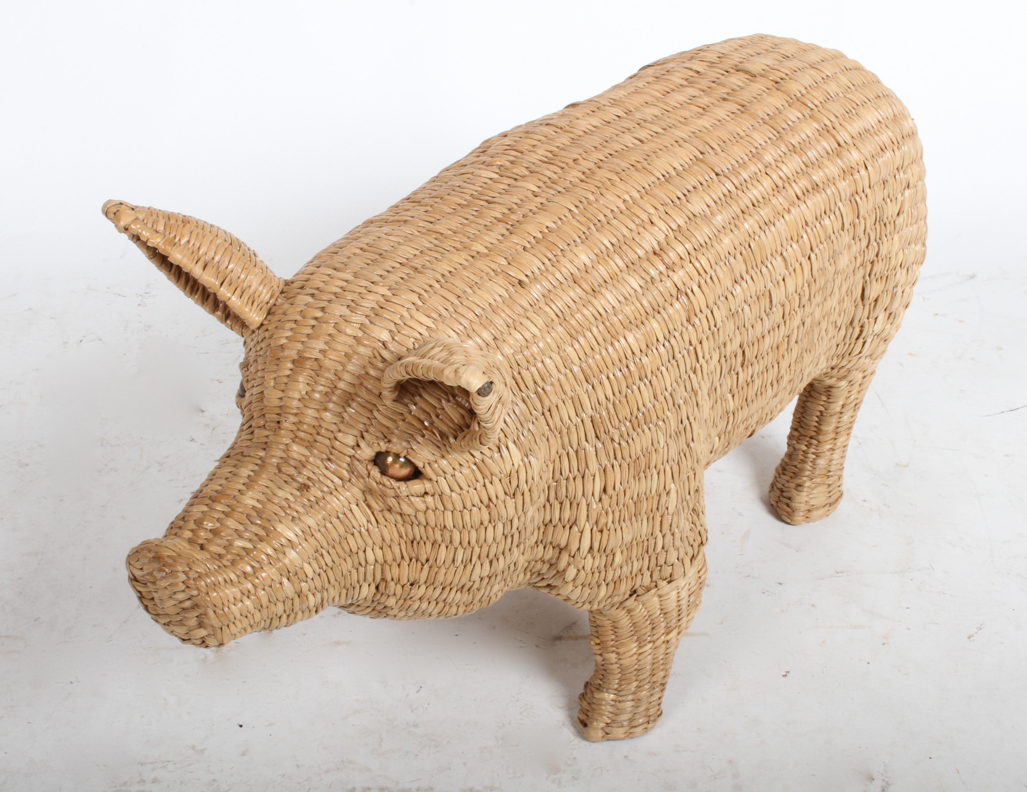 Mario Lopez Torres Large Wicker Pig Sculpture Signed 9