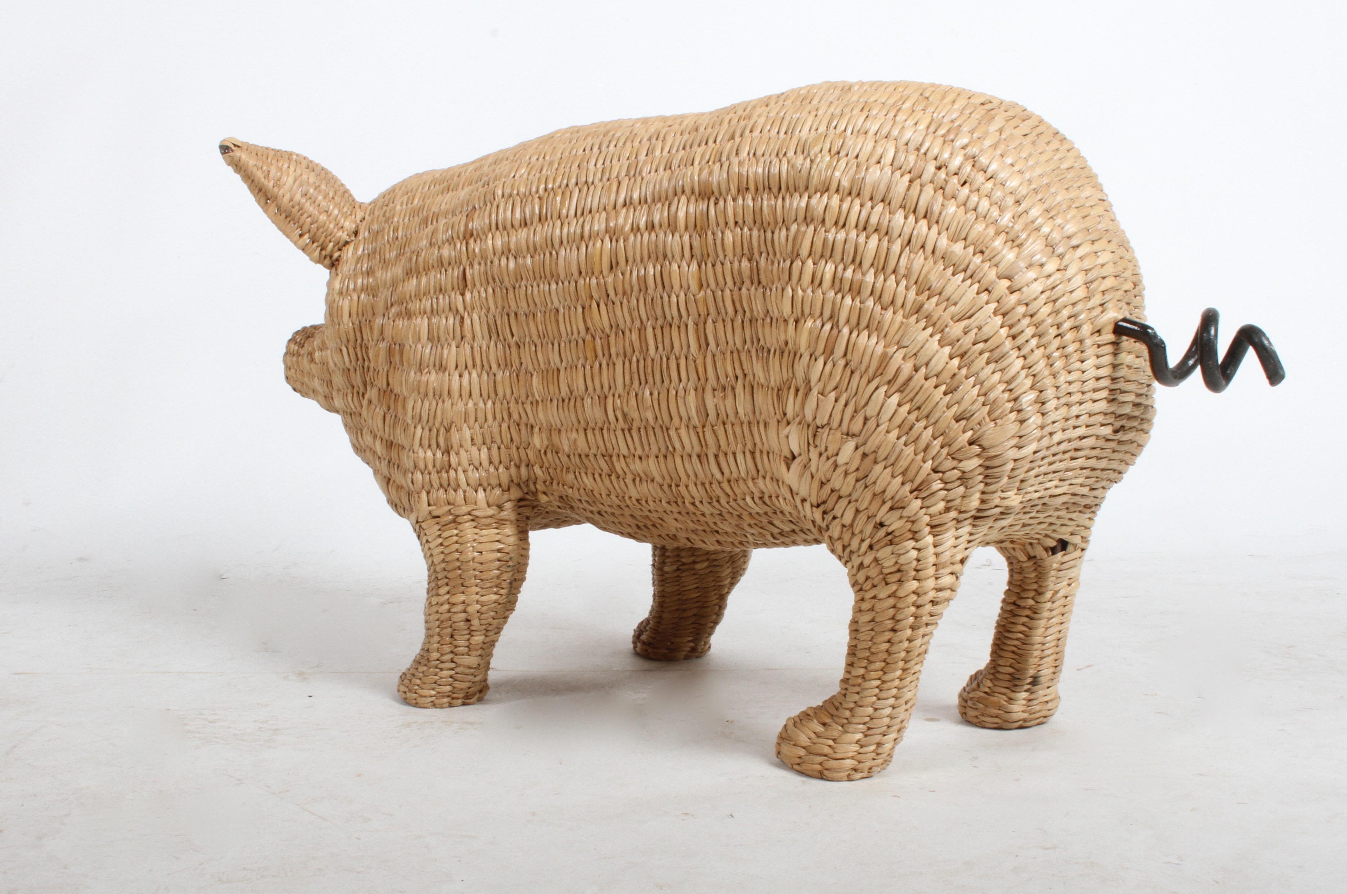 Late 20th Century Mario Lopez Torres Large Wicker Pig Sculpture Signed