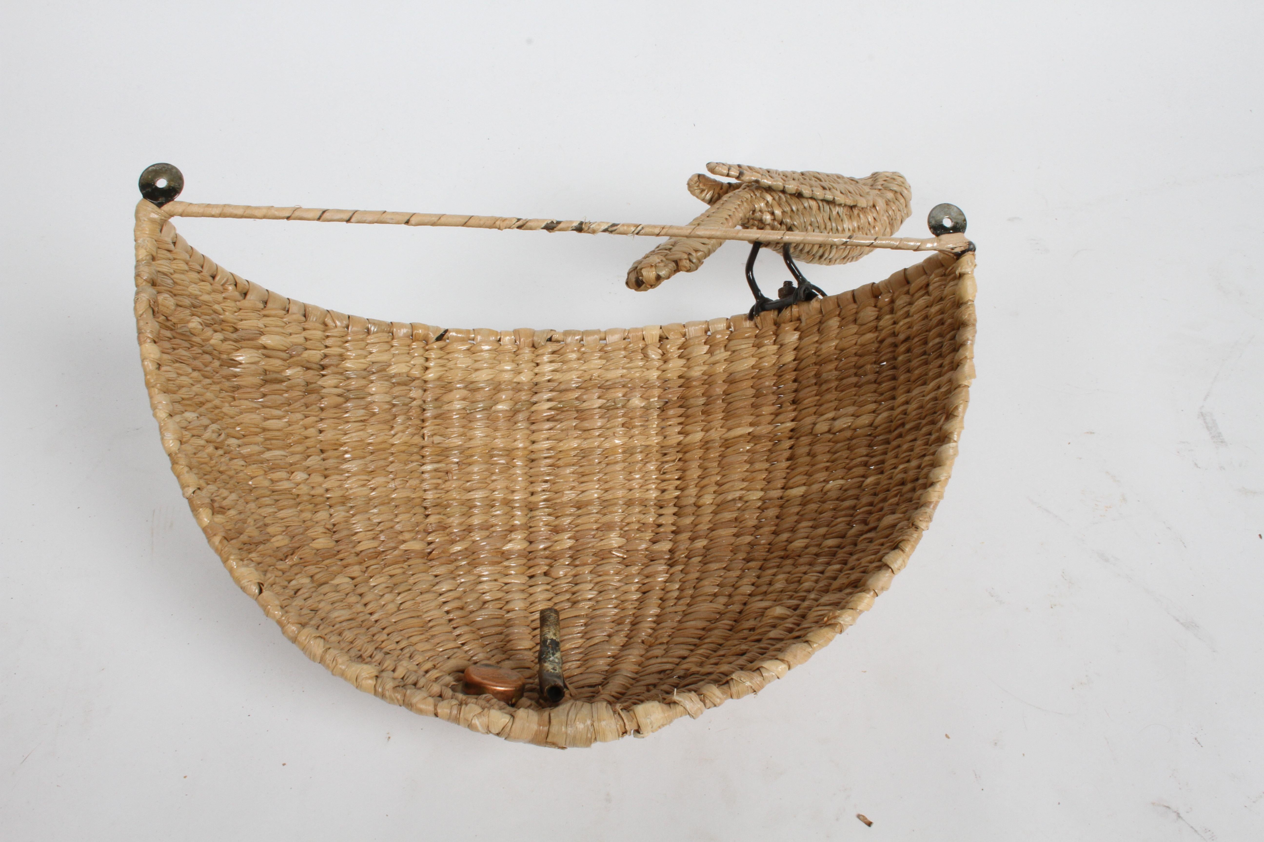 Mexican Mario Lopez Torres Midcentury Wicker Toucan Wall Sconce Signed 1974 Mexico For Sale