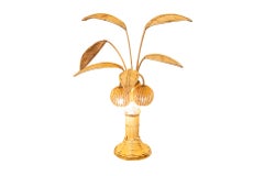 Pair of Coconut Tree Lamps, Rattan, circa 1960, Mexico