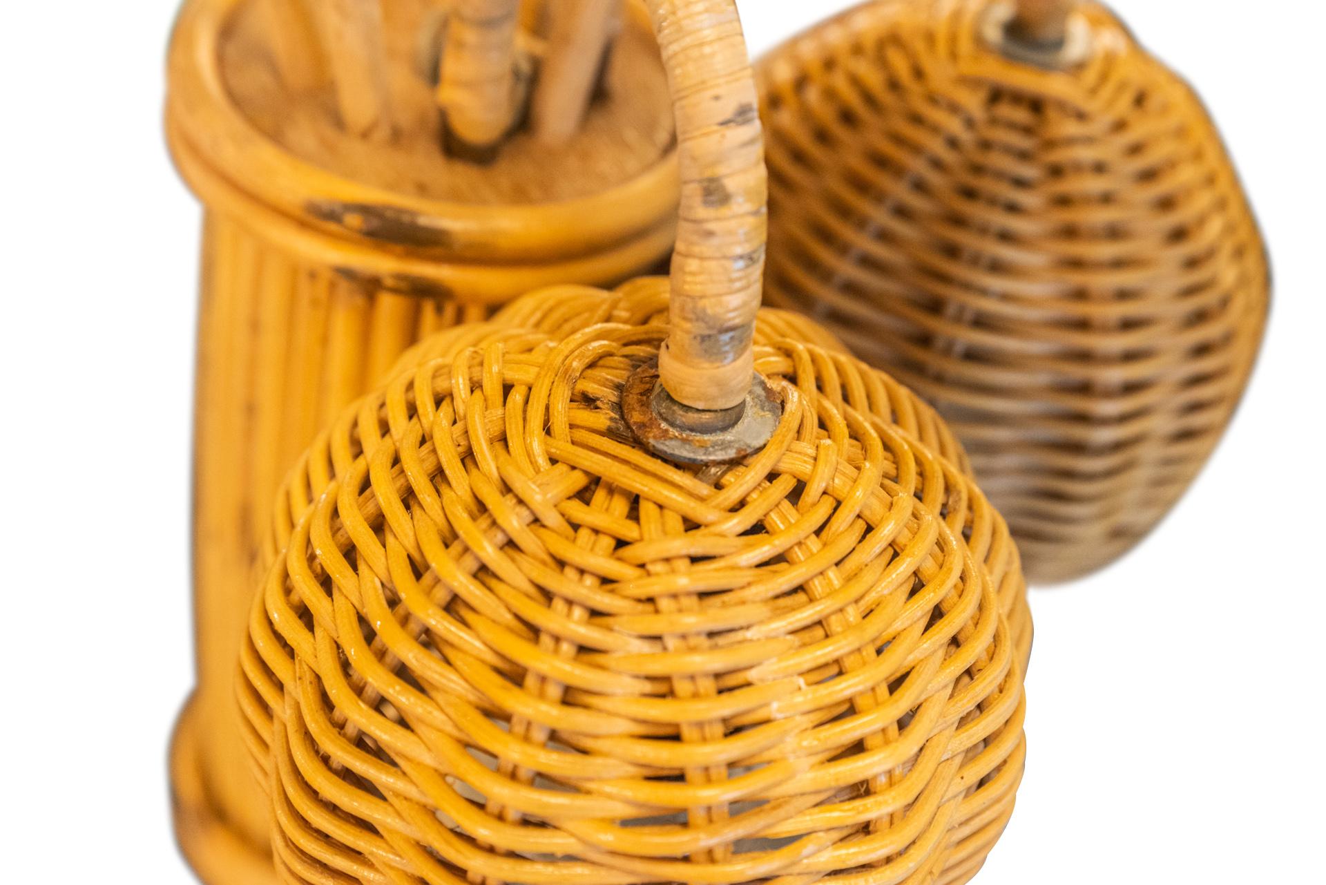 Pair of Coconut Tree Lamps, Rattan, circa 1960, Mexico For Sale 3