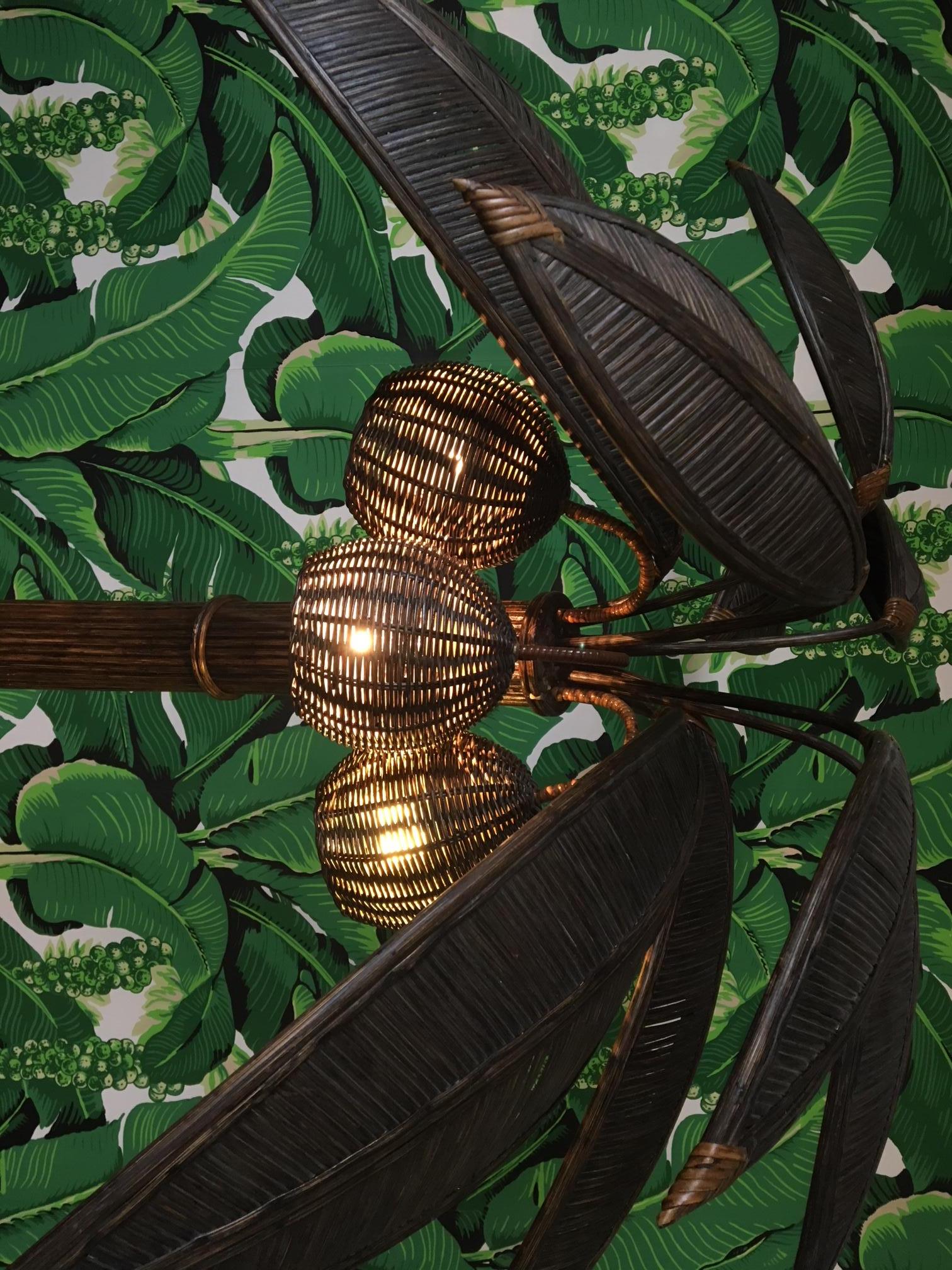 Mexican Mario Lopez Torres Style Rattan Palm Tree Floor Lamp