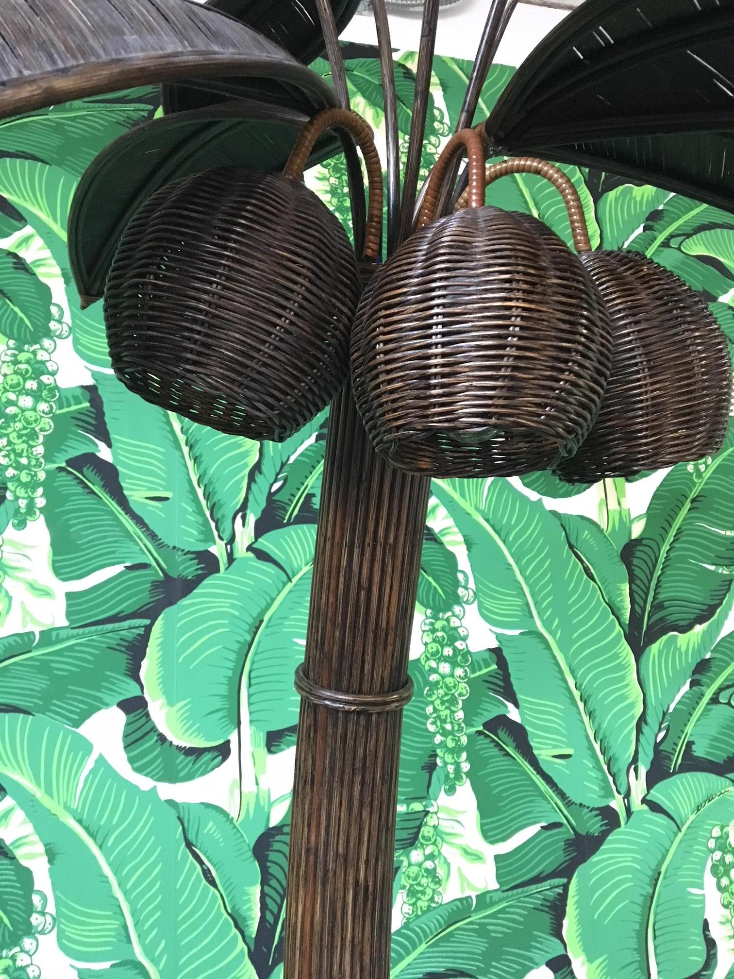 Late 20th Century Mario Lopez Torres Style Rattan Palm Tree Floor Lamp