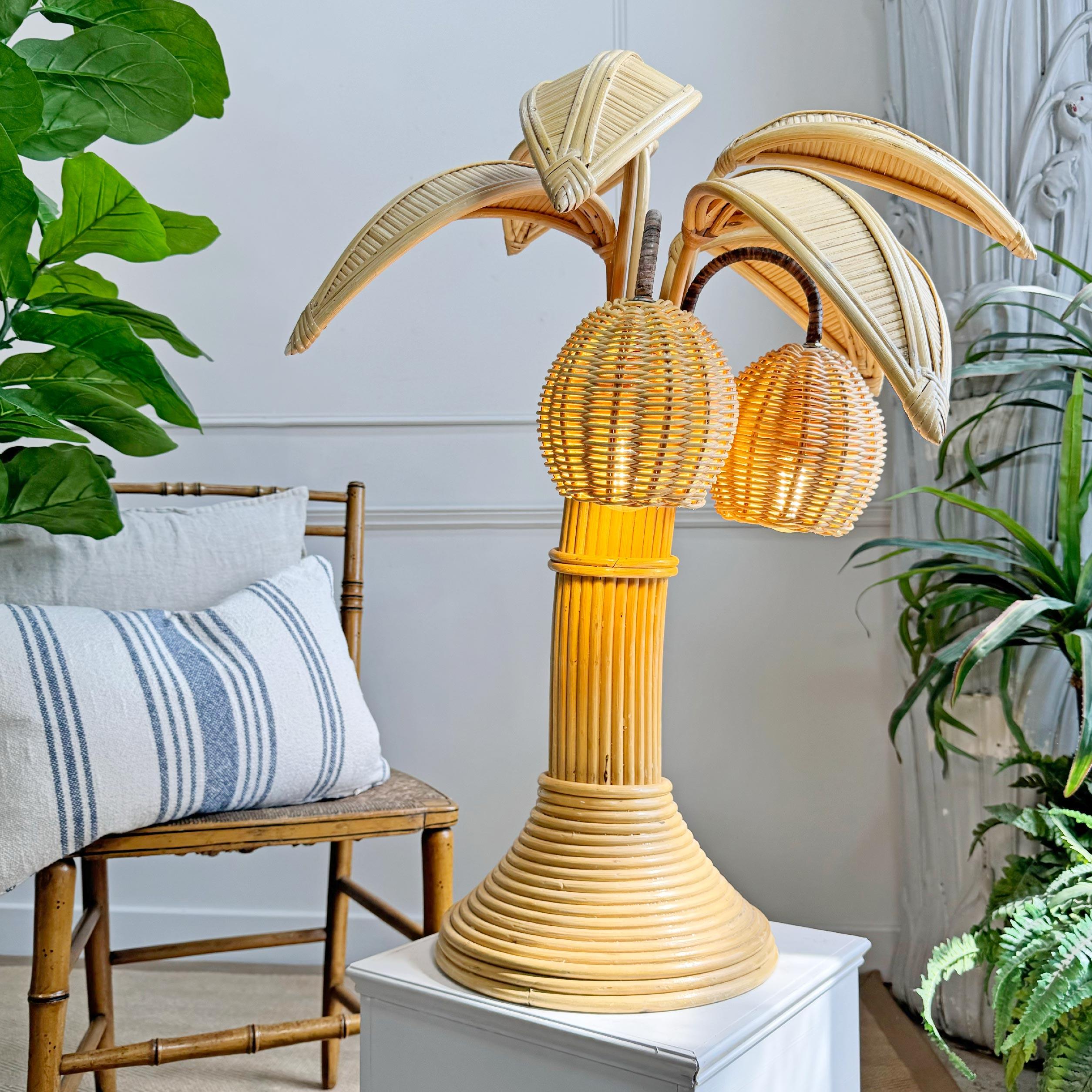 Mid Century Rattan Palm Tree Table Lamp

In The Style of Mario Lopez Torres. 



There Are 2 E27 (large screw in) Bulbs Hidden in The Coconuts

France 1970’s



There Are 6 Leaves, These Are Removable and Interchangeable

All 6 Leaves Are