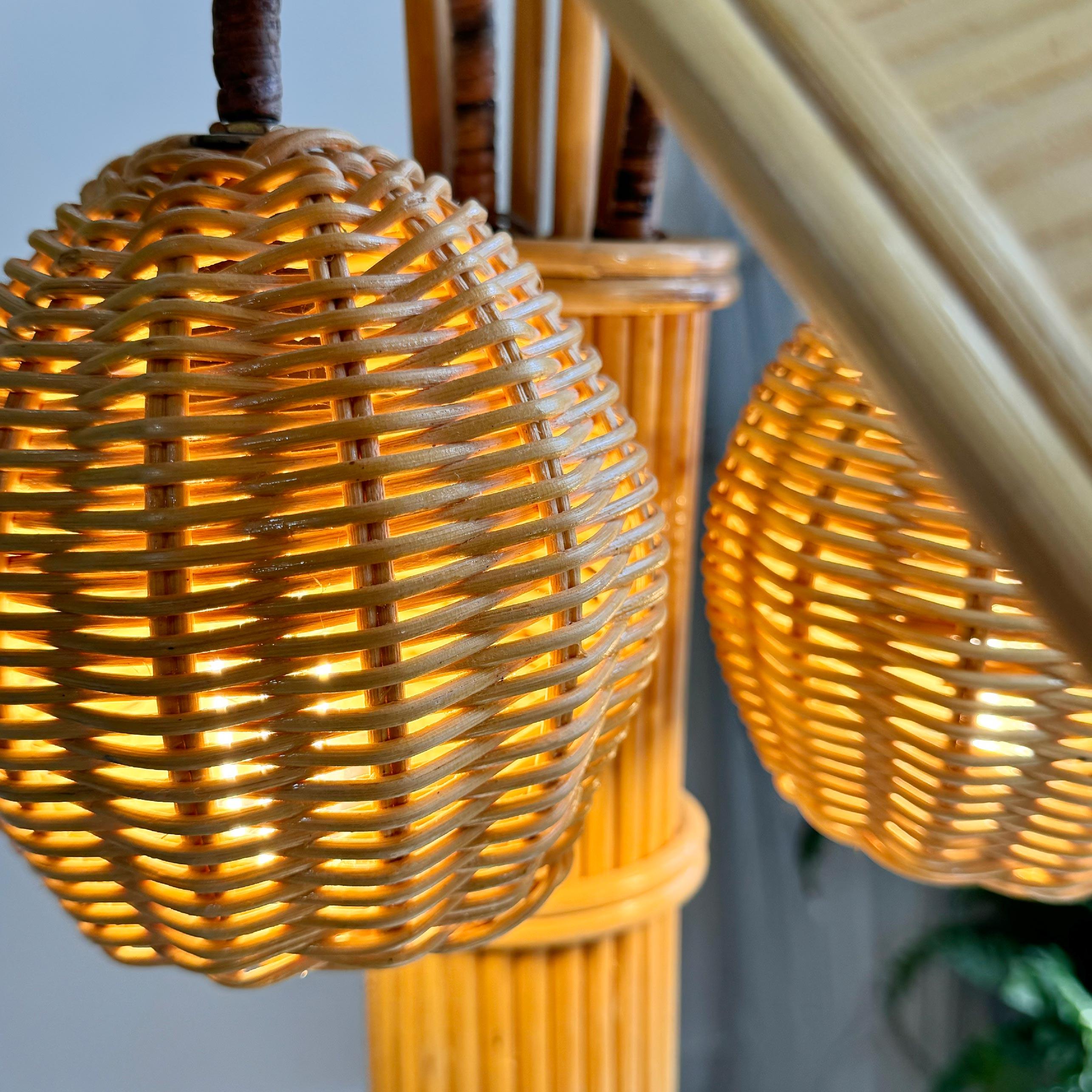 French Mario Lopez Torres Style Rattan Palm Tree Table Lamp