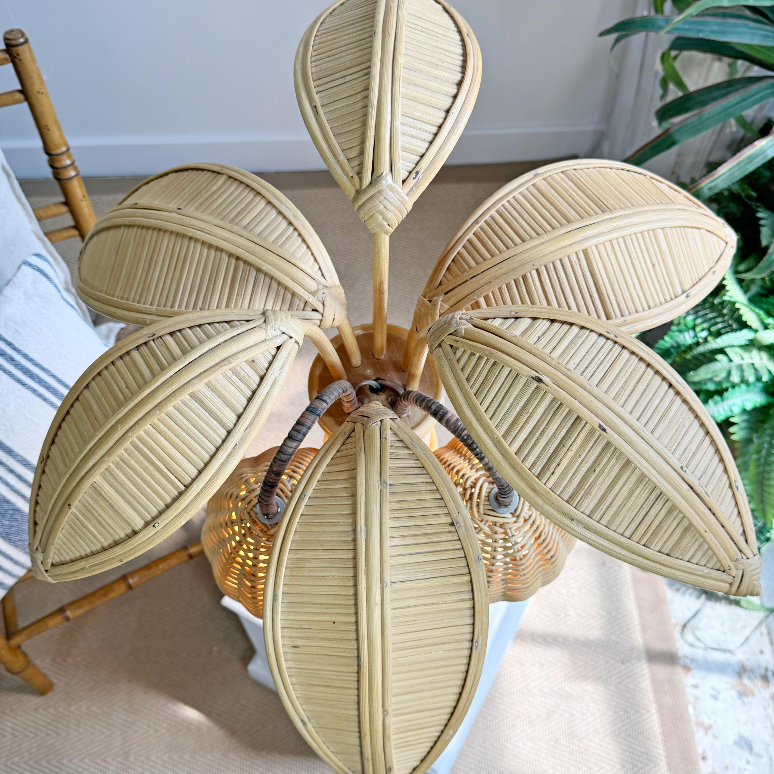 Hand-Crafted Mario Lopez Torres Style Rattan Palm Tree Table Lamp